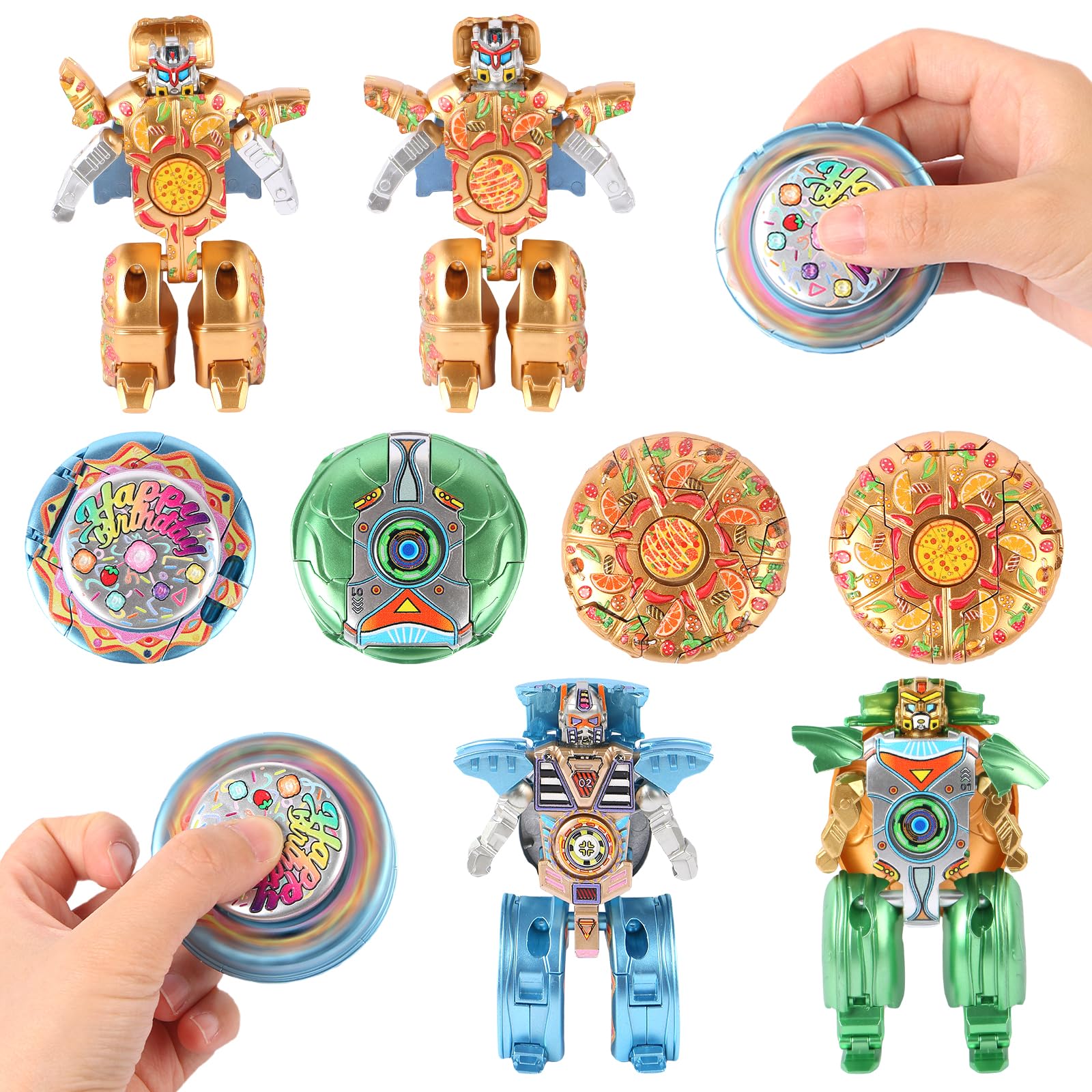 LALASTYLE 4pcs Transformers Toys, Fidget Spinner Transforming Robot Set, 2-in-1 Deformation Action Figures, Stress Relief Finger Spinning Robot Toys, Party Bag Fillers Birthday Gifts