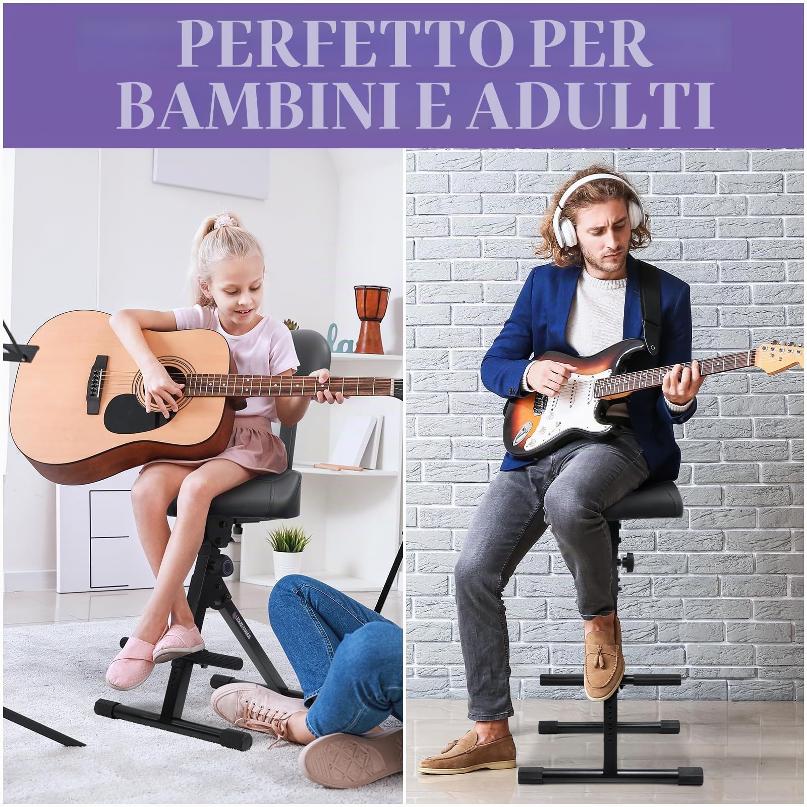 Liquid Stands Sgabello regolabile per chitarra, con schienale, per musicista, batteria, per adulti, bambini, batterista e chitarrista, sgabello per musicista