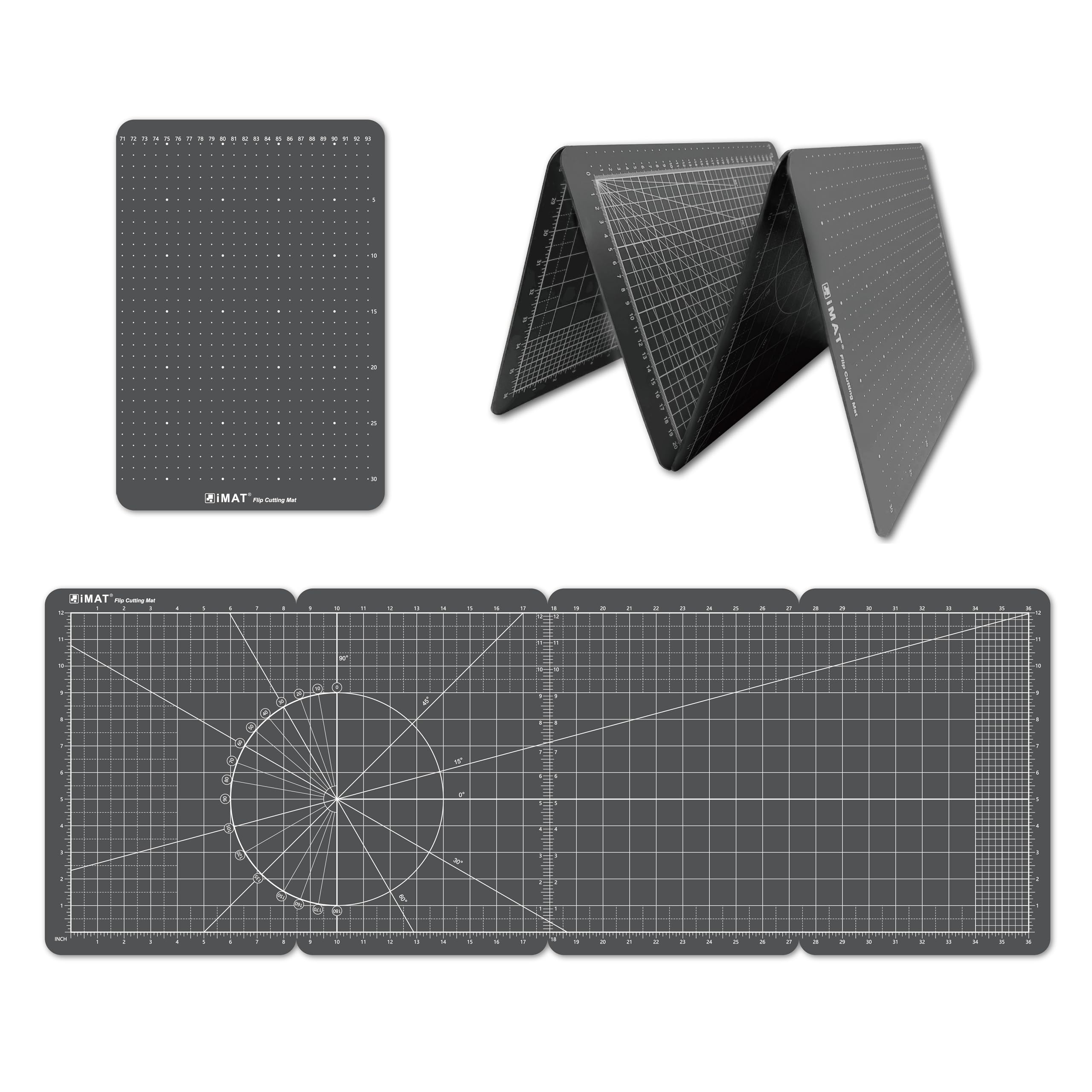 iMATFlip Cutting Mat M Type, Foldable, Min Size Close to A4, Max Size 13.78"x37.8" (35x96 cm), Double-Sided Use, One Side: in, Other Side: cm, Suitable for Handmade Projects (Ash Grey)
