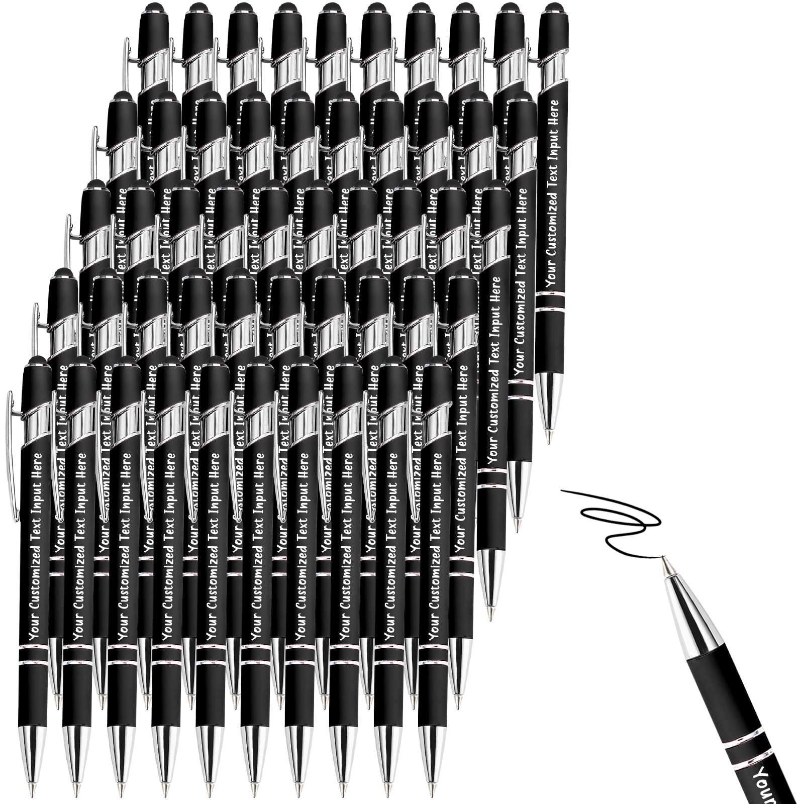 Betenshtresk Personalized Ballpoint Pen 50 Custom Pens Free Engraved Bulk with Name Logo, Soft Black Ink Stylus with Touch Metal Office, Gift for