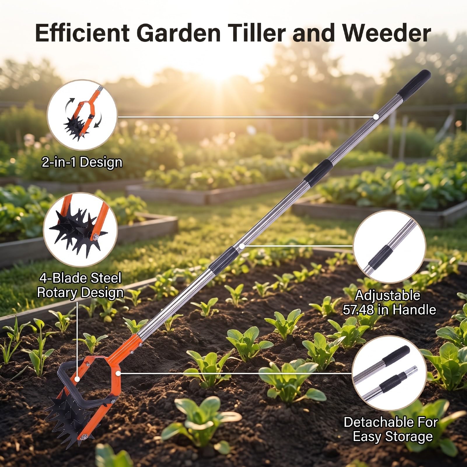 Drehkultivator Gartengerät, Gartenfräse mit Verstellbarem 145,99 cm