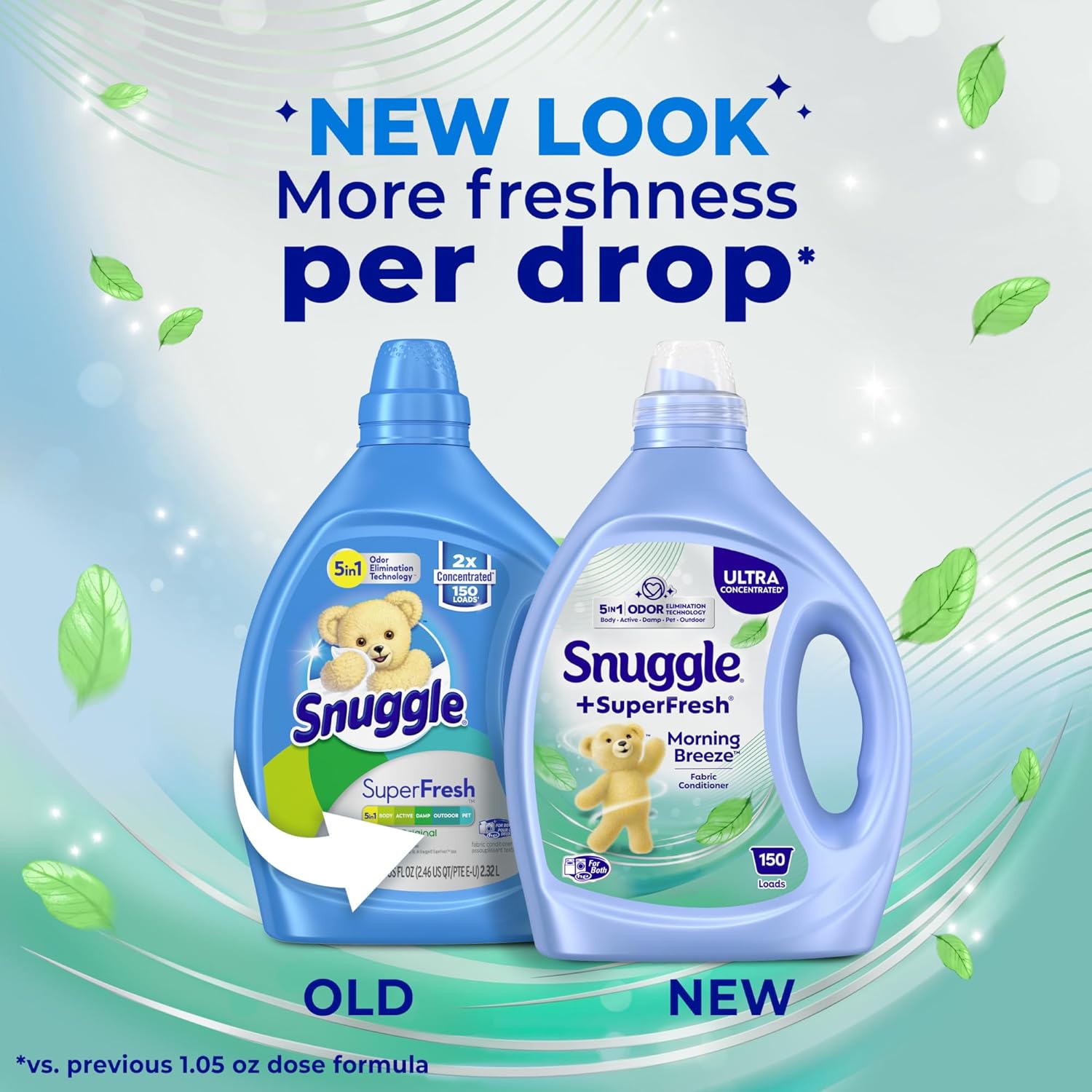 Snuggle SuperFresh Fabric Softener Liquid,Ultra Concentrated,78.8 Oz,150 Medium Loads,Morning Breeze Fabric Conditioner,Lasting Scent,Fights Stubborn Odors,Softens,Reduces Static&Wrinkles,(Pack of 2)