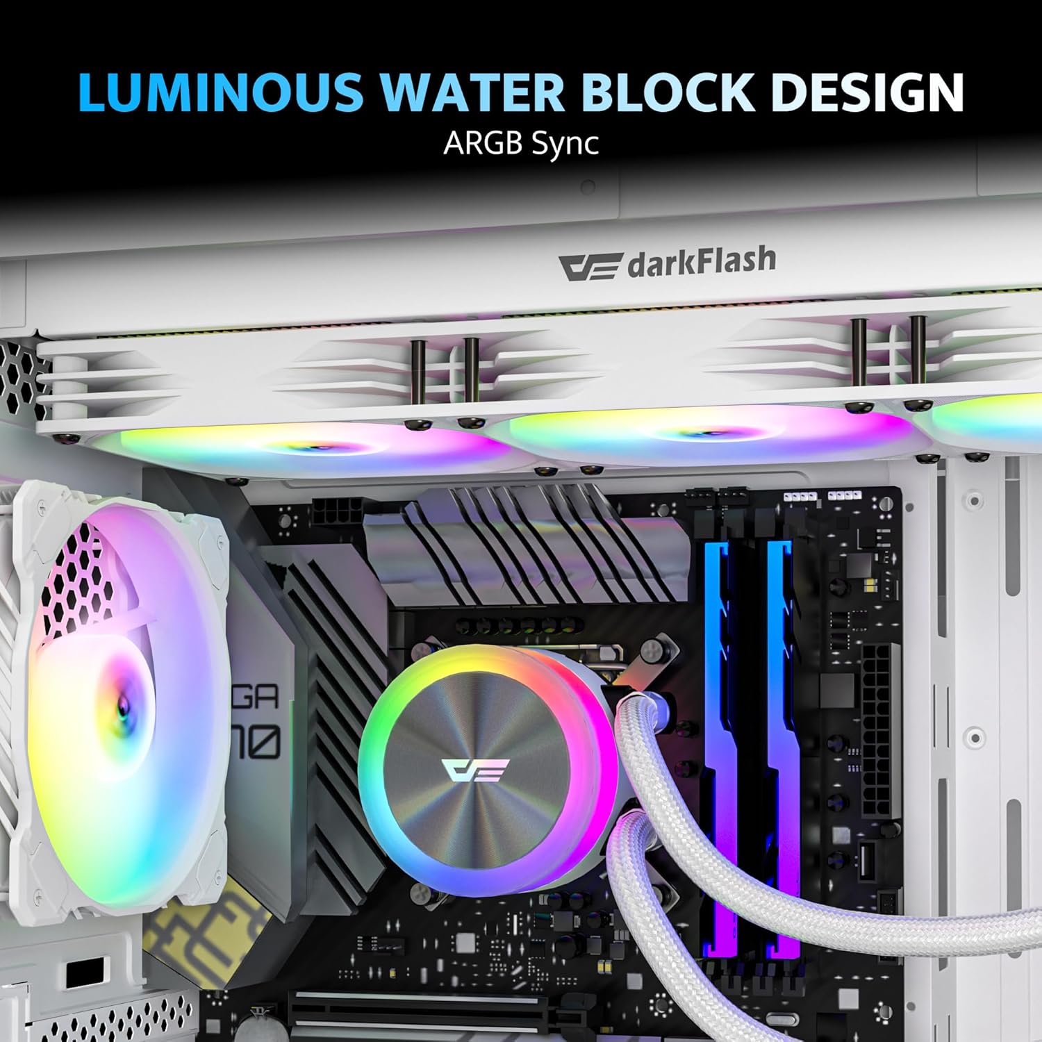 darkFlash DG360 All-in-one Liquid CPU Cooler, High-Performance Pump, ARGB Sync, PWM Daisy Chain Connection Fans, AIO Cooler Compatible with Intel 1851/1700, AMD AM4/AM5 (White, 360mm AIO)