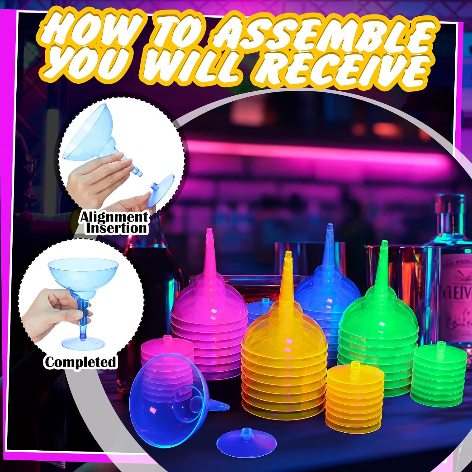 36 Packs Glow in the Dark UV Neon Margarita Glasses Cups 12 oz Disposable UV Light Glow in the Dark Decorations for Cinco De Mayo Parties, Colorful Cocktail Cups for Tropical Party Supplies
