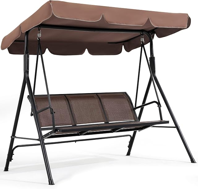 Yaheetech Swing Chair 3 Seater Garden Swing Seat Outdoor Hammock Chair Hanging Swing Chair with Canopy, Texteline Patio Swing for Yard/ Balcony/ Backyard/ Deck, 174 x 109 x 153 cm