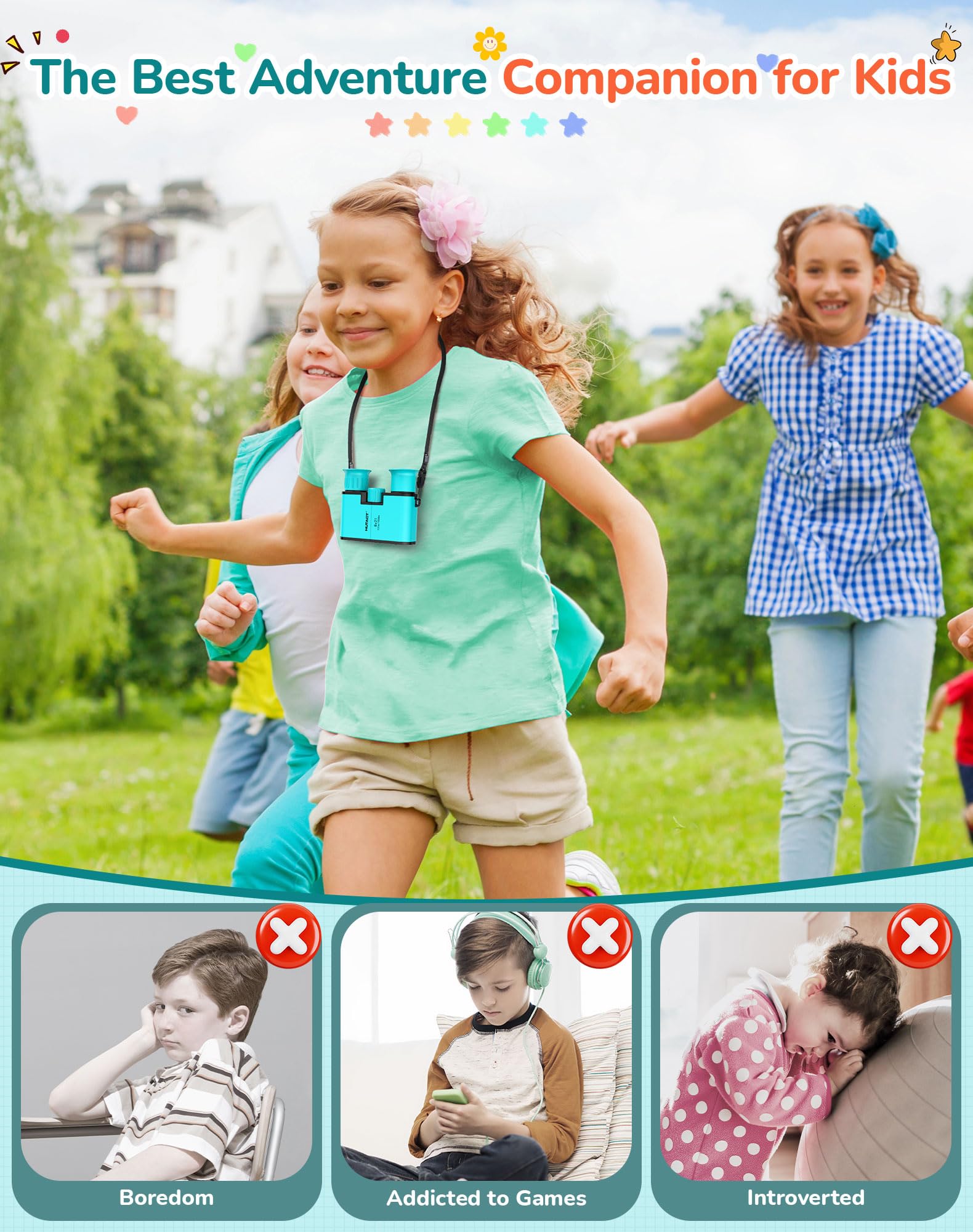 Fernglas für Kinder und Erwachsene, 8x21 wasserdichte Kinderferngläser für Outdoor-Abenteuer, Vogelbeobachtung, Reisen und Camping (Grün)