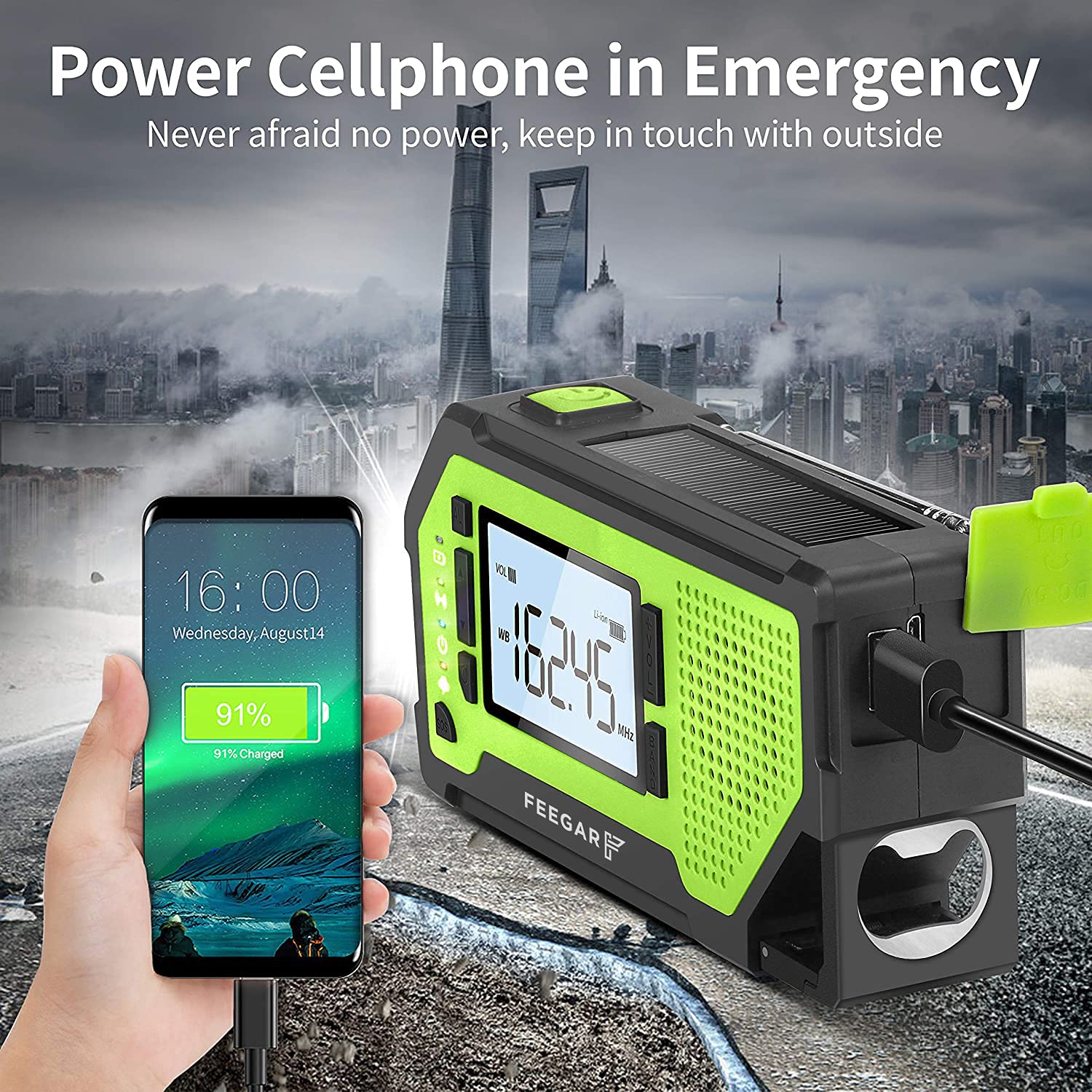 Notfall Solar Radio Feegar OZE Pro Handkurbel-Radio tragbar AM/FM Wetter Notfallradio großes LCD-Display SOS-Alarm solarbetrieben 2000mAh Wiederaufladbar Powerbank für Zuhause und Notfall