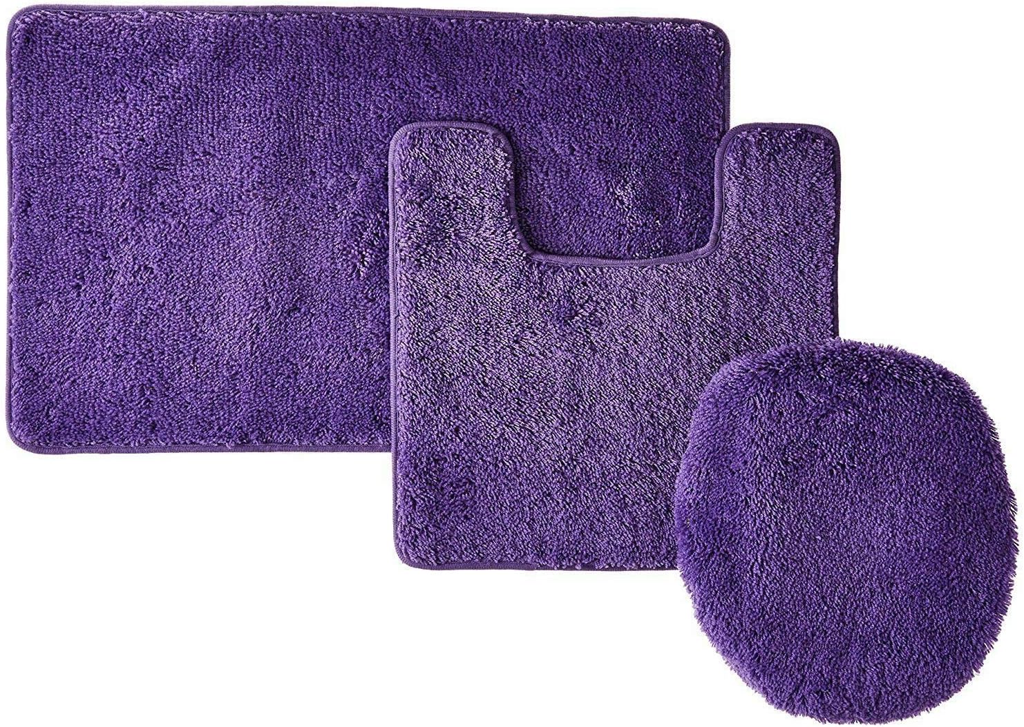 Linen Plus 3pc Solid Non Slip Soft Bath Rug Set for