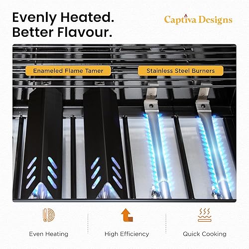 Miniatura 8 de Captiva Designs Parrilla de barbacoa de gas propano de 6 quemadores con quemador lateral y rejilla de hierro fundido esmaltado de porcelana y placa