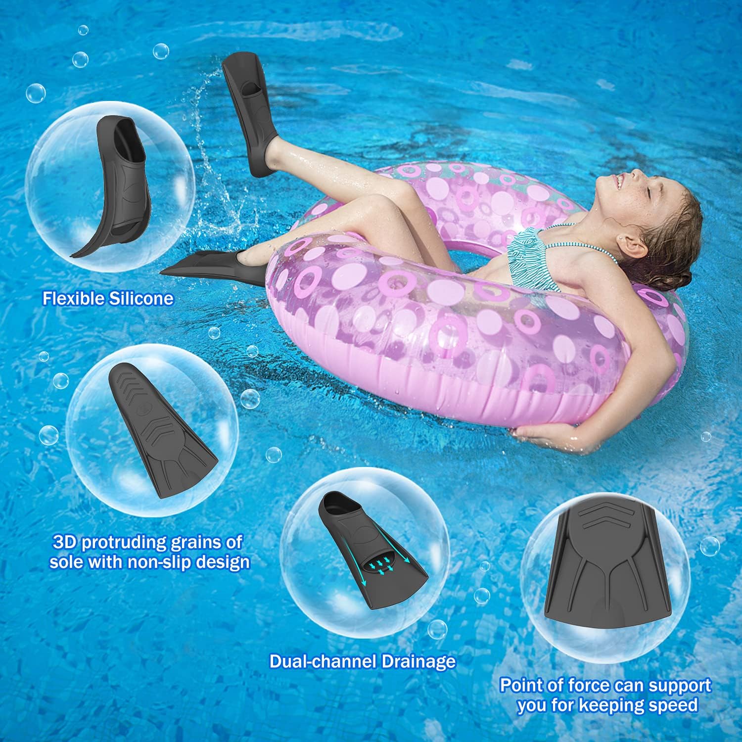 Gintenco Swim Fins, Swim Training Fins for Snorkeling Swimming Diving, Floating Fins Comfortable Swim Flippers Travel Size with Bag for Adults Men Women Kids : Sports & Outdoors