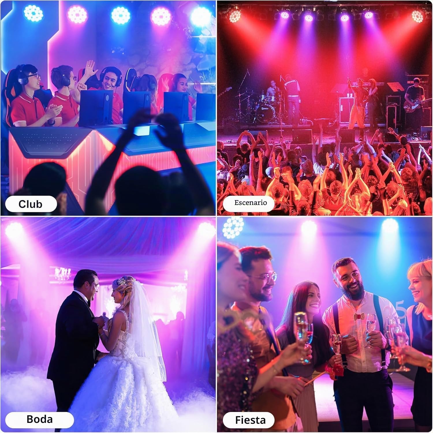 180 W Par LED RGBW, 4 Pieza iluminación de escenario de aluminio fundido | con DMX512 y control por voz, para fiestas, bodas, bares y Navidad