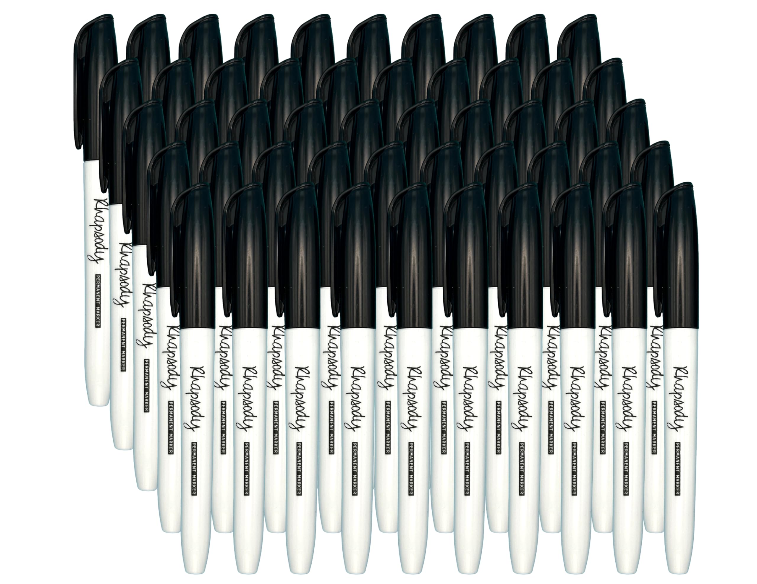 Rhapsody 50 x Permanent Markers Fine Point Black Ink (Fine Point Black Ink, 50)