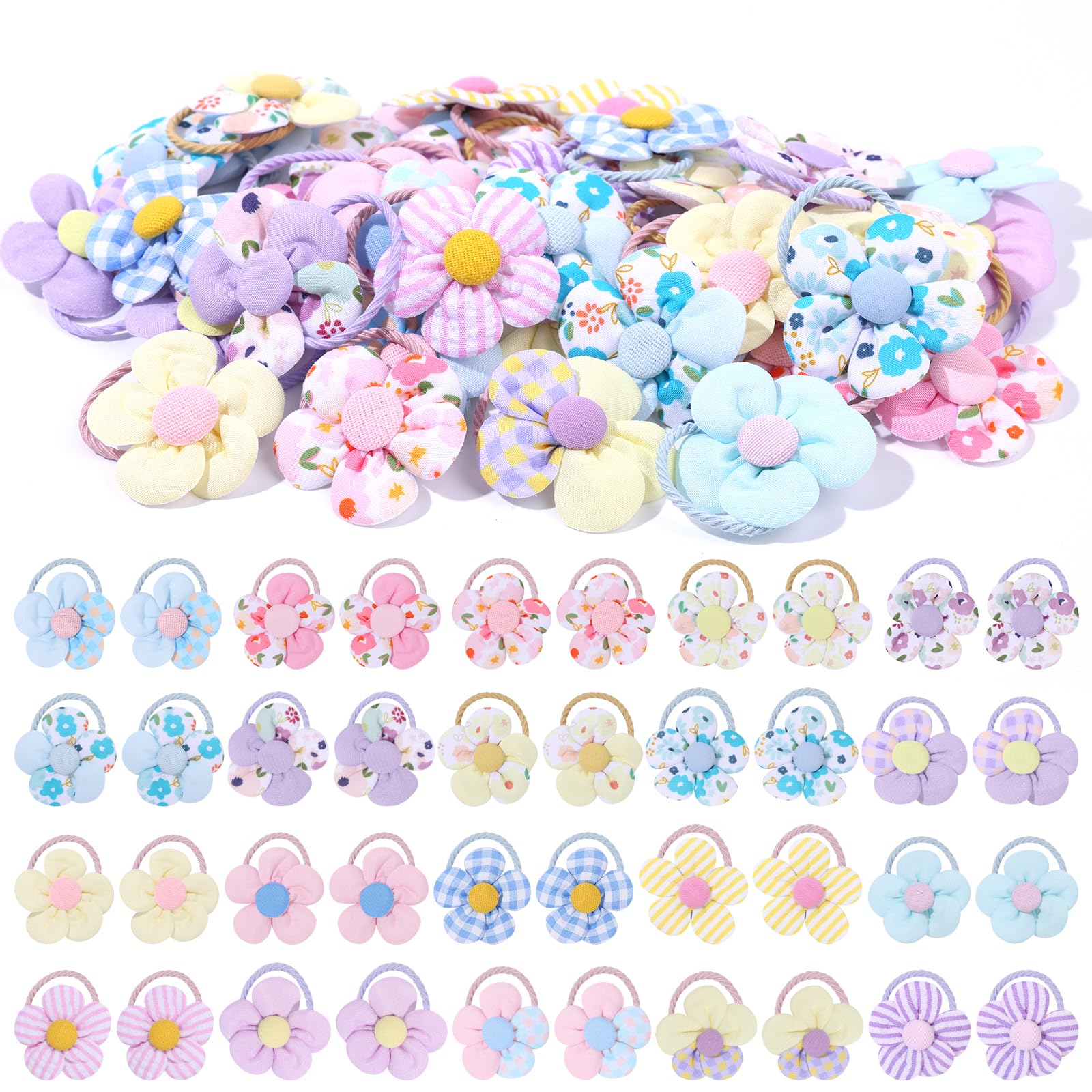 40 PCS Toddler Hair Ties for Girls, Baby Girls Cute Flower Hair Ties, 2 Inch Little Girl Mini Scrunchies Elastic Rubber Hair Band Accessories for Kids Toddlers Infants, Multi-colored