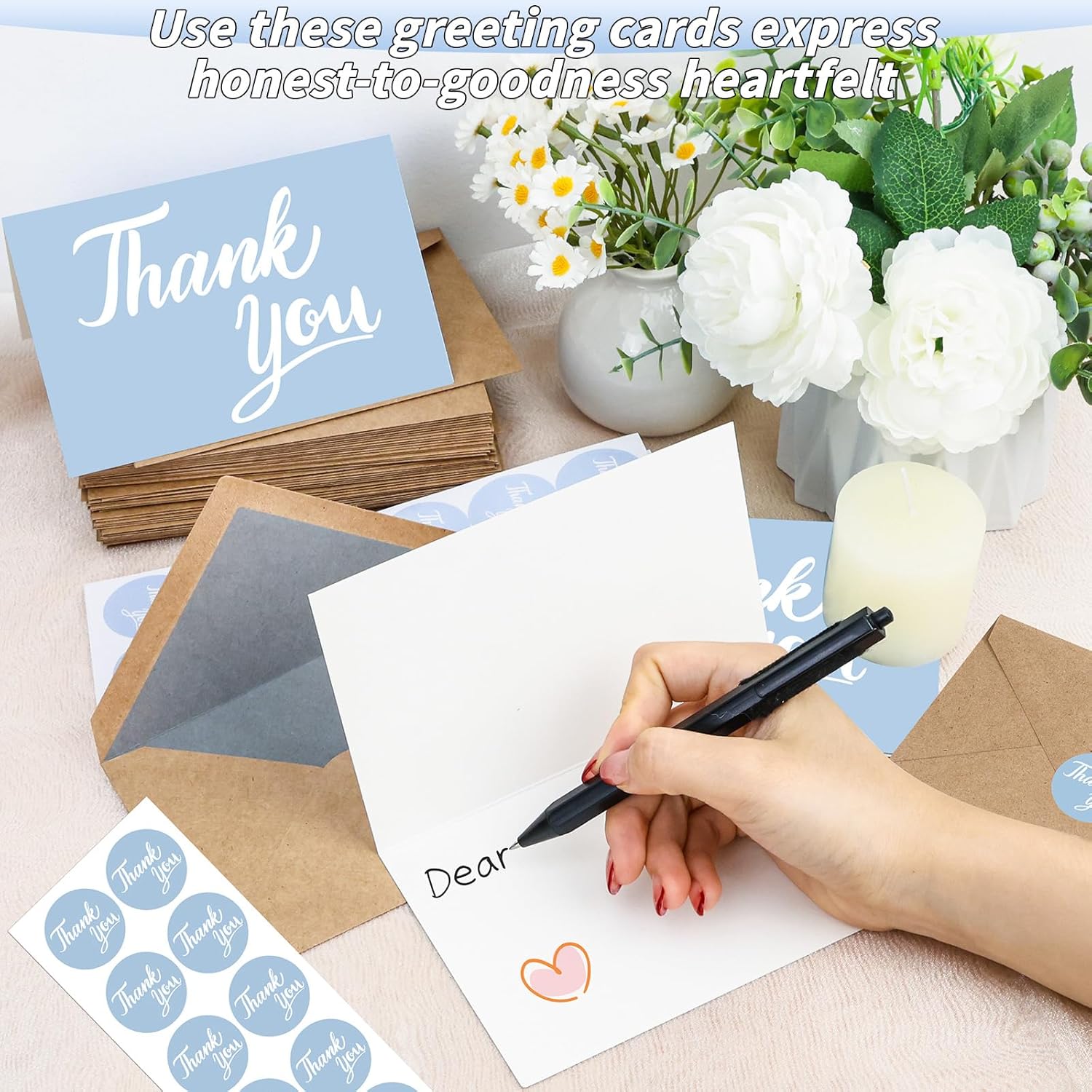 600 Pcs Light Blue Thank You Cards Bulk with Kraft Envelopes and Stickers 4x6 Inch Blank Thank You Notes Box Set Minimalistic Design for Business Wedding Baby Shower Graduation Bridal Shower Birthday - Image 7