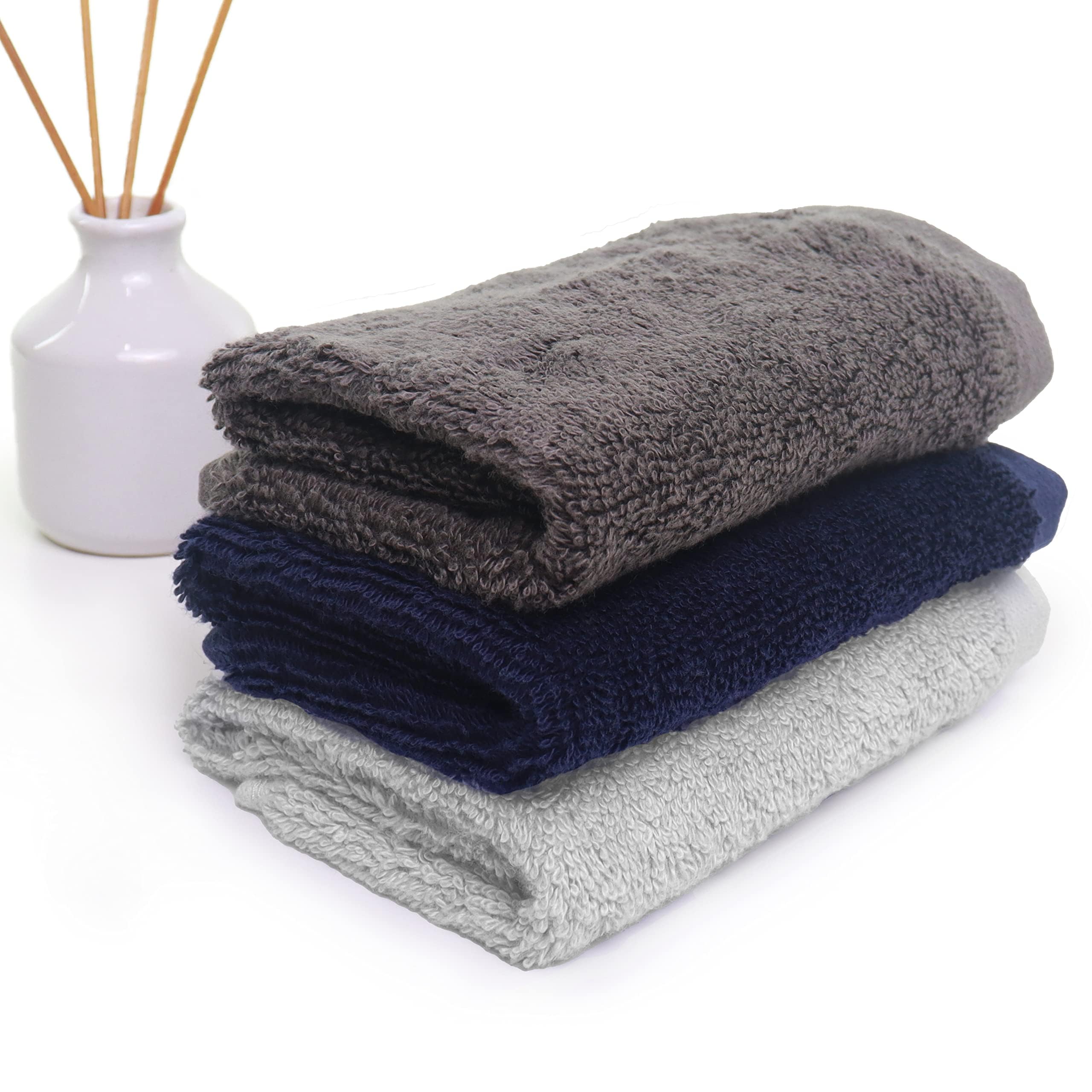 HEELIUM Bamboo Face Towel | Ultra Absorbent & Odour-Free | 3X Softer Than Cotton Towels | 30 x 30 cm - 600 GSM | Pack of 3 - Blue, Grey, Light Grey