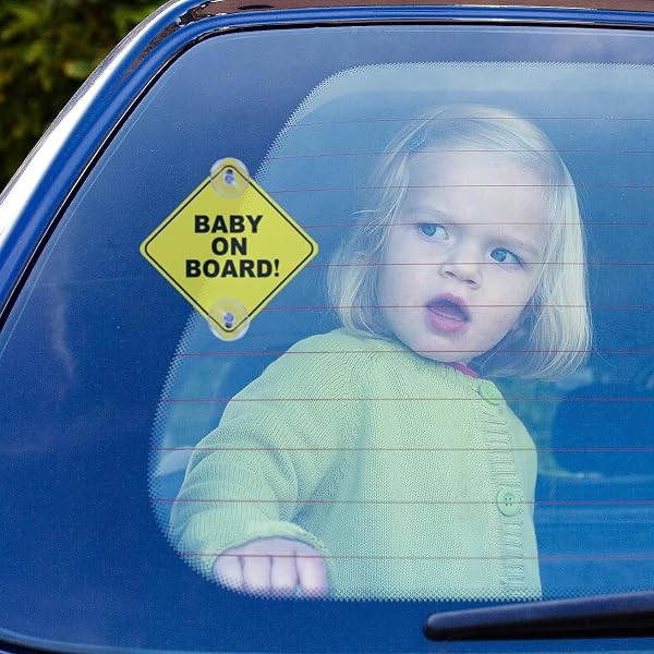 2 Pcs Baby on Board Sign for Car, Child on Board Car Sign, Equipped with 4 Suction Cups, Reusable Durable Car Baby Stickers - 5