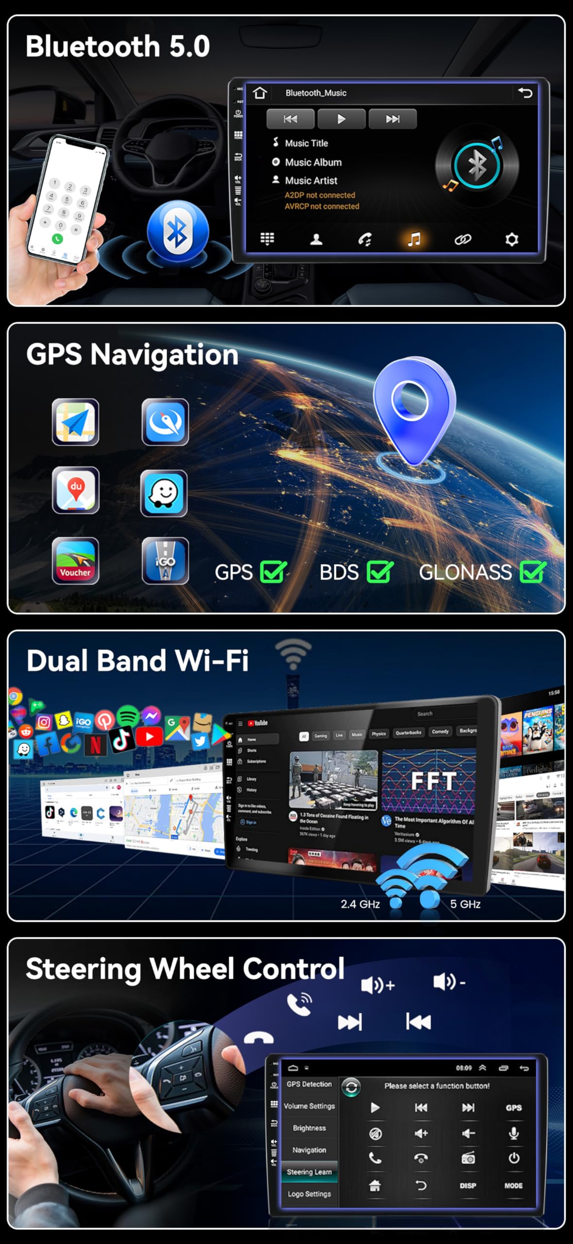 MSD Intégré Dab+ Autoradio pour Mercedes-Benz W163 ML320 ML350 ML400 ML500 1997-2005 | Android 15 GPS Navi Radio | Carplay Android Auto Volant WiFi DSP | Caméra MIC | 4G+64G Octa-Core 2 Din 9 Pouce