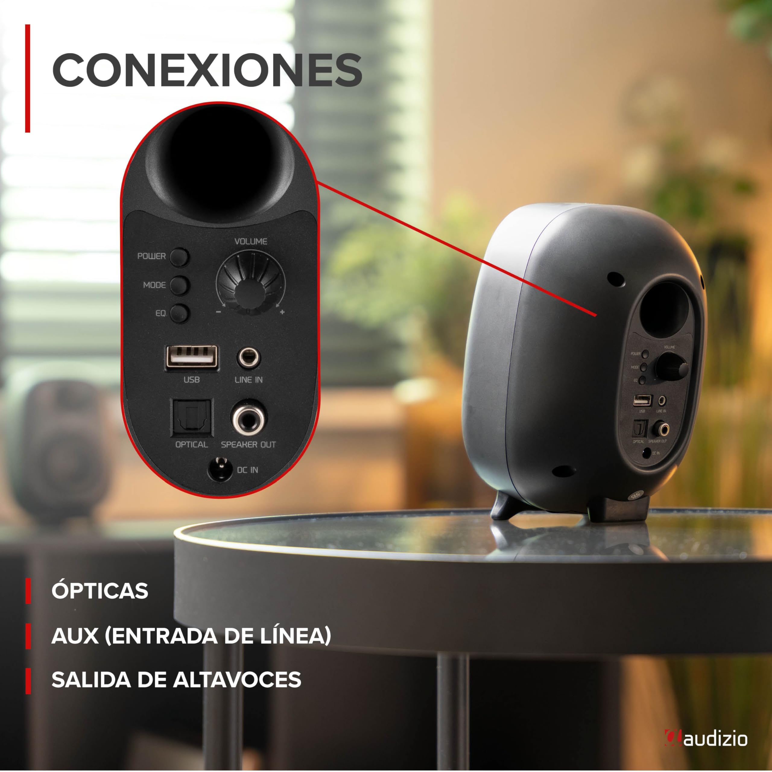 Audizio RS60 – Altavoces de PC/Estudio Activos 120W con Bluetooth, Entrada óptica, USB, AUX y RCA, woofer 3” y Tweeter 1”, Ideal para Altavoces Ordenador sobremesa Gaming y monitores de Estudio