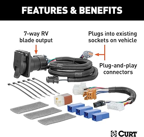 Miniatura 2 de CURT 56357 Arnés de cableado de remolque de 7 pines, compatible con Nissan Pathfinder, Infiniti QX60