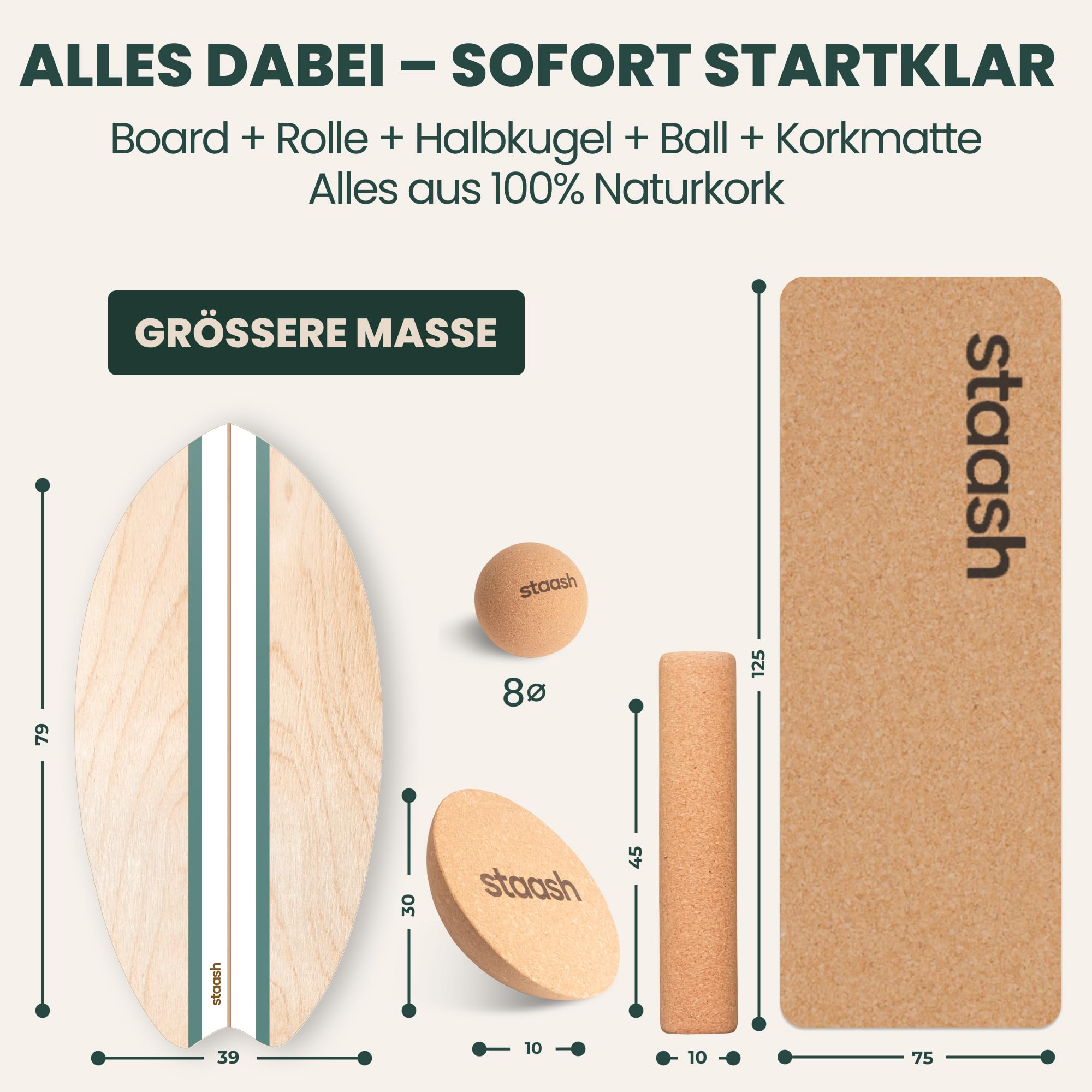 STAASH® Balance Board Holz 5in1 - Wackelbrett Set mit Trainings-App