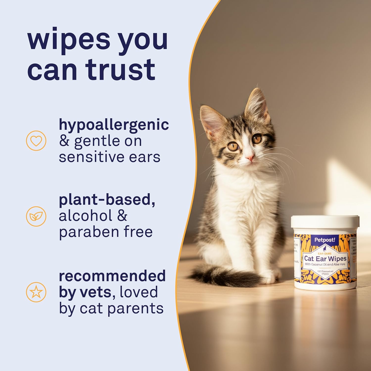 Petpost | Cat Ear Cleaner Wipes - Ultra Soft Cotton Pads in Coconut Oil Solution - Treatment for Removing Cat Ear Dirt & Wax 100 ct. image 4