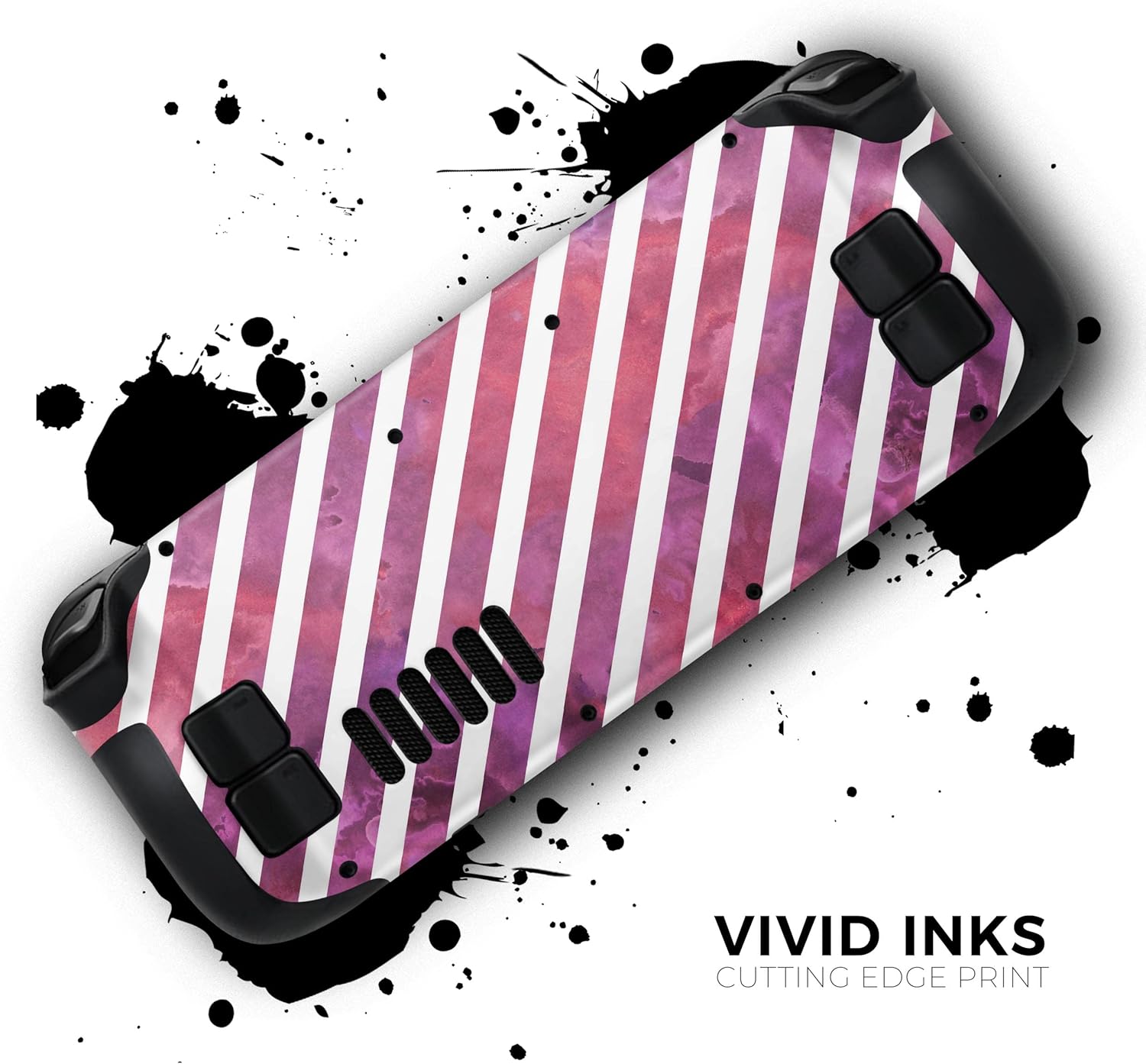 Compatible with Steam Deck - Skin Decal Protective Scratch-Resistant Removable Vinyl Wrap Cover - White Slanted Lines Over Pink and Purple Grunge Surface