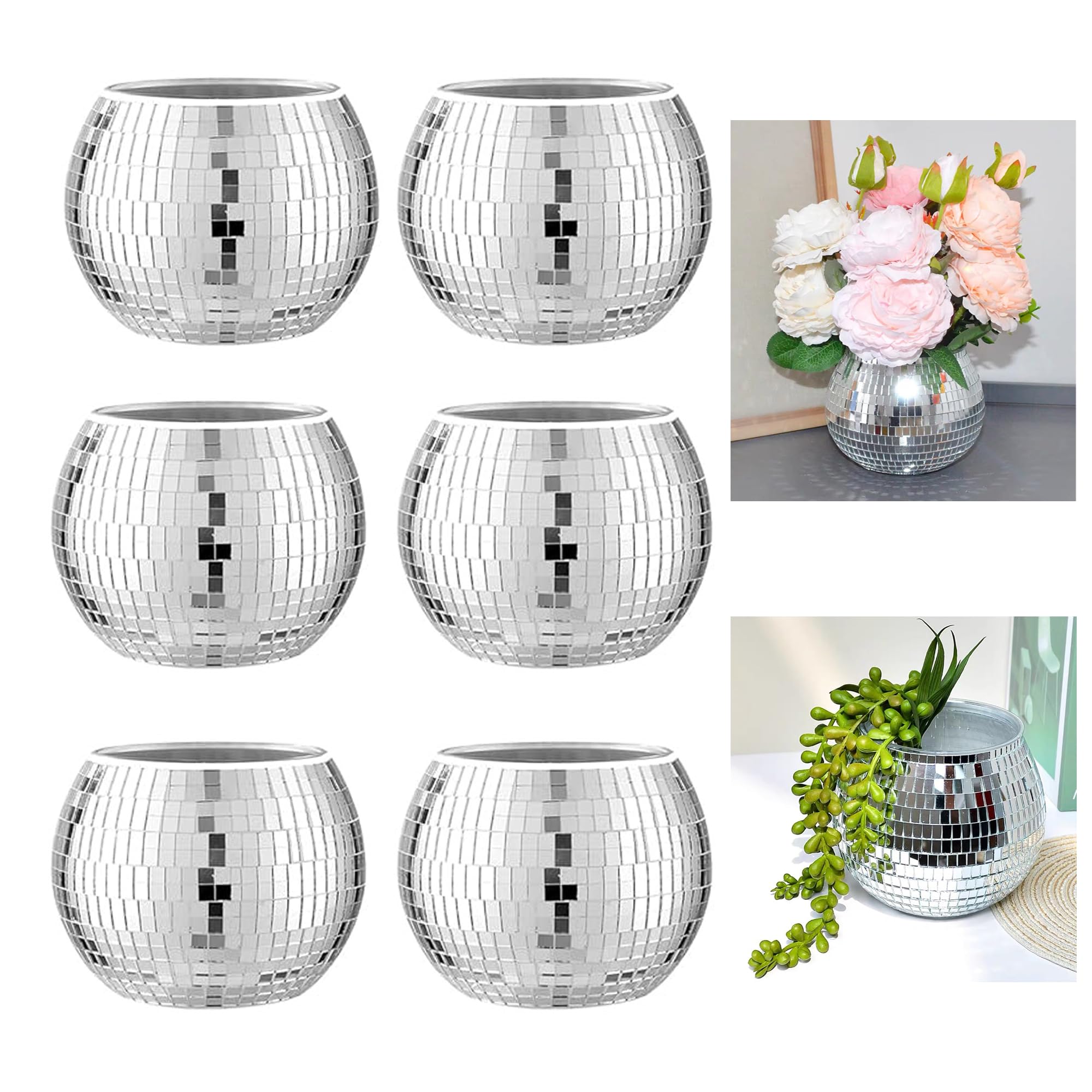 6 Stuks Disco Bal Vaas Disco Bal Planter Voor Centerpieces Disco Ball Decor Bloemenvaas Met Spiegel G