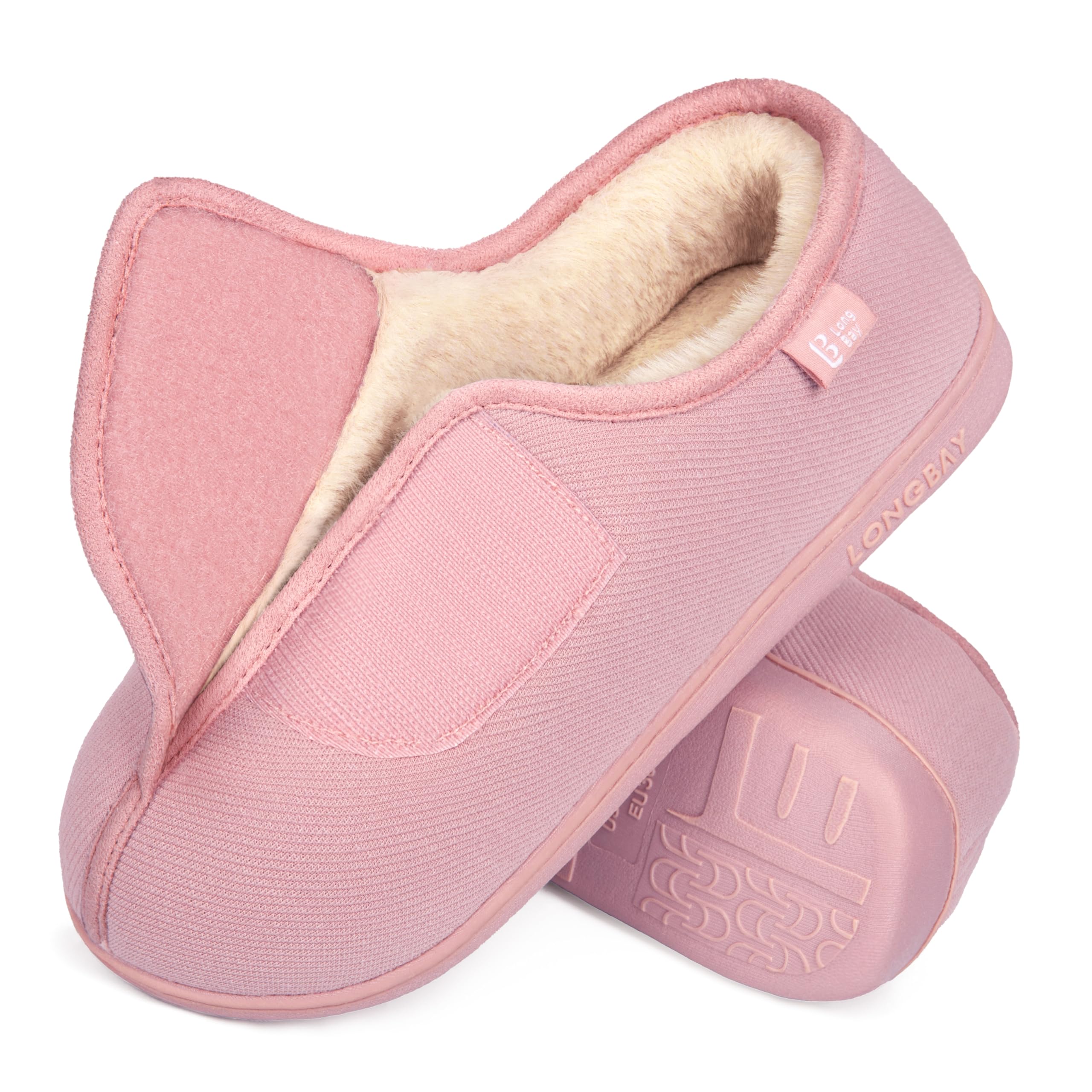 LongBay Womens Adjustable Slippers Memory Foam Cozy Wide Diabetic House Shoes Edema Orthopedic Neuropathy Indoor Outdoor