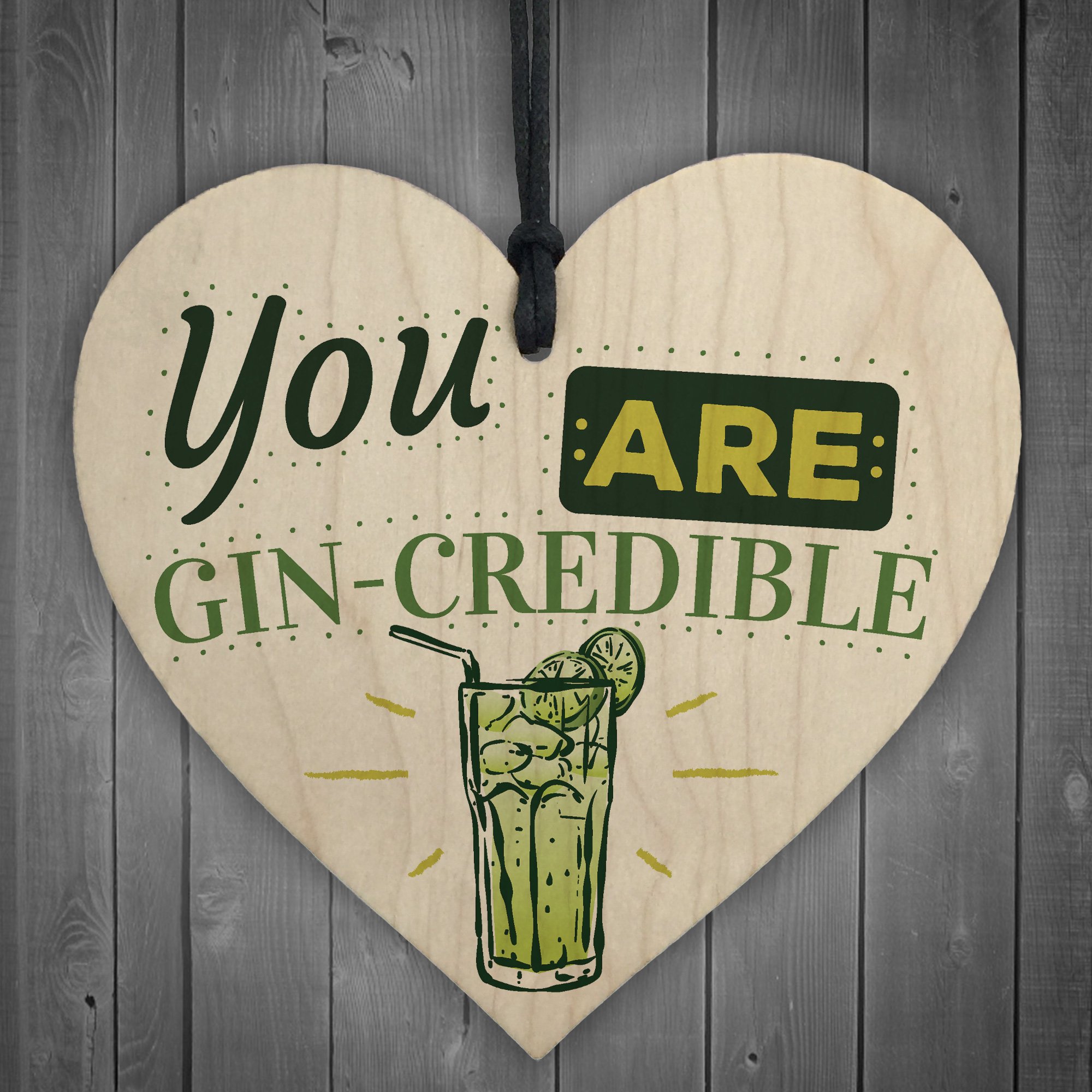 Red Ocean You Are Gin-credible Gin & Tonic Shabby Chic Wooden Hanging Heart Sign Alcohol Friendship Friend Thank You Gift