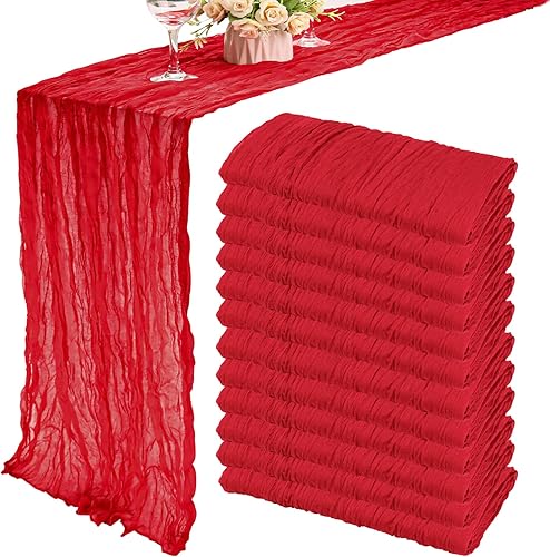 Miniatura 28 de Paquete de 12 Caminos de Mesa de Estopilla de 10 Pies 35x120 Pulgadas Camino de Mesa de Gasa Boho Estopilla Rústica Caminos de Mesa Largos Azul