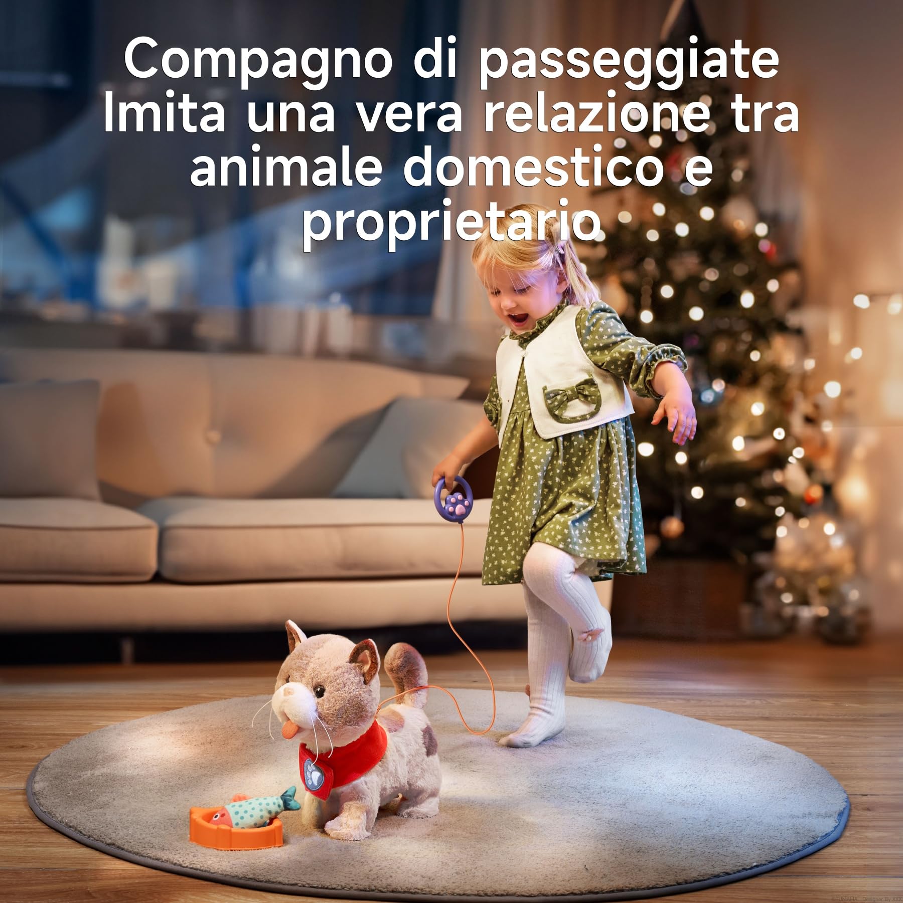 TUMAMA Interattivo Elettronica Peluche Gatto Giocattolo per Bambini,Camminare Realistico Gatto Giocattolo che Cammina,Miagola,Lingua Fuori e Scodinzola, Kitten Pet Giocattolo con Guinzaglio