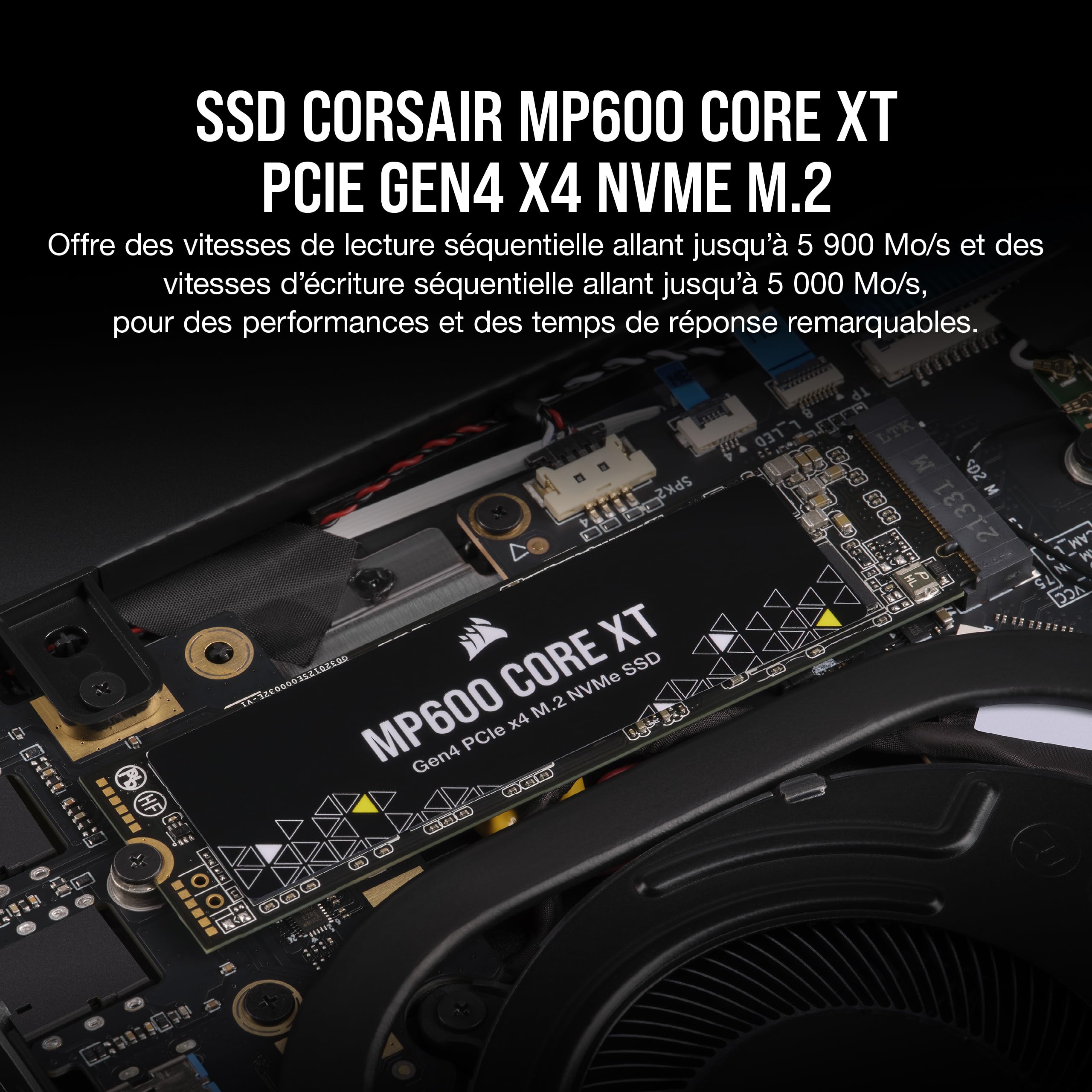 Corsair MP600 Core XT 1To M.2 PCIe Gen4 NVMe SSD – Jusqu'à 5900 Mo/s – QLC NAND – M.2 2280 – pour Ordinateurs Portables et de Bureau PCIe 4.0 – Noir