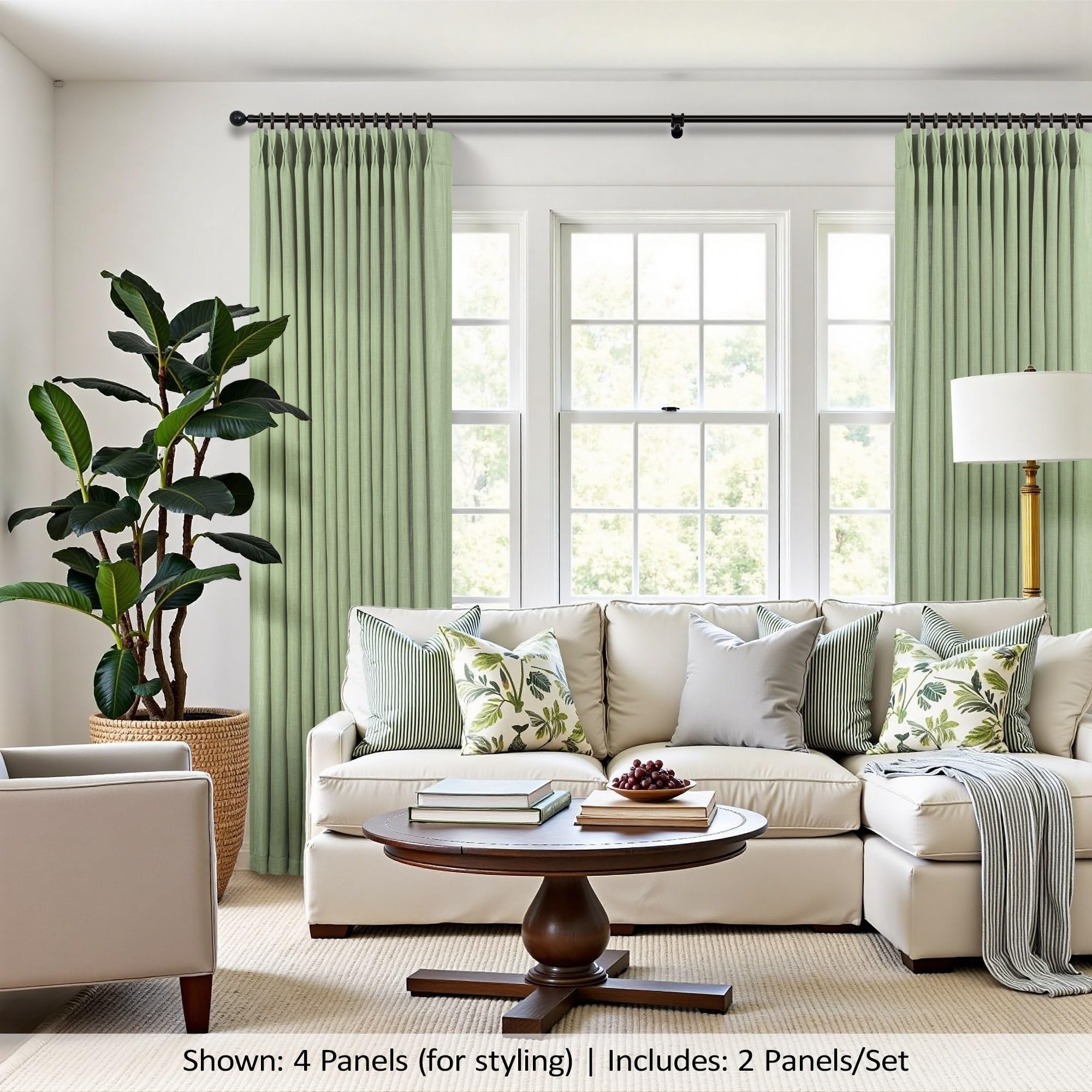 Sage Green Curtains 84 Inch Length 2 Panels for Bedroom Aesthetic Pinch Pleat Back Tab Light Filtering Semi Sheer Pleated Drapes Linen Textured Airy Modern Farmhouse Living Room Boho Decor 40x84 Long