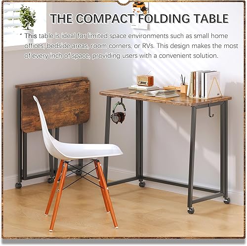 Miniatura 135 de 4NM Escritorio plegable pequeño de 31.6 pulgadas, escritorio plegable de oficina en casa, mesa de estudio para dormitorio pequeño que ahorra natural