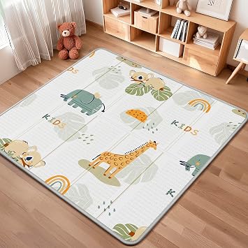 PIGLOG Foldable Baby Play Mat for Floor, 50 x 50 Foam Play Mat for Playpen, Waterproof Reversible Baby Playmat for Tummy Time, Portable Playpen Mat for Babies, Infants & Toddlers 6-12 Months