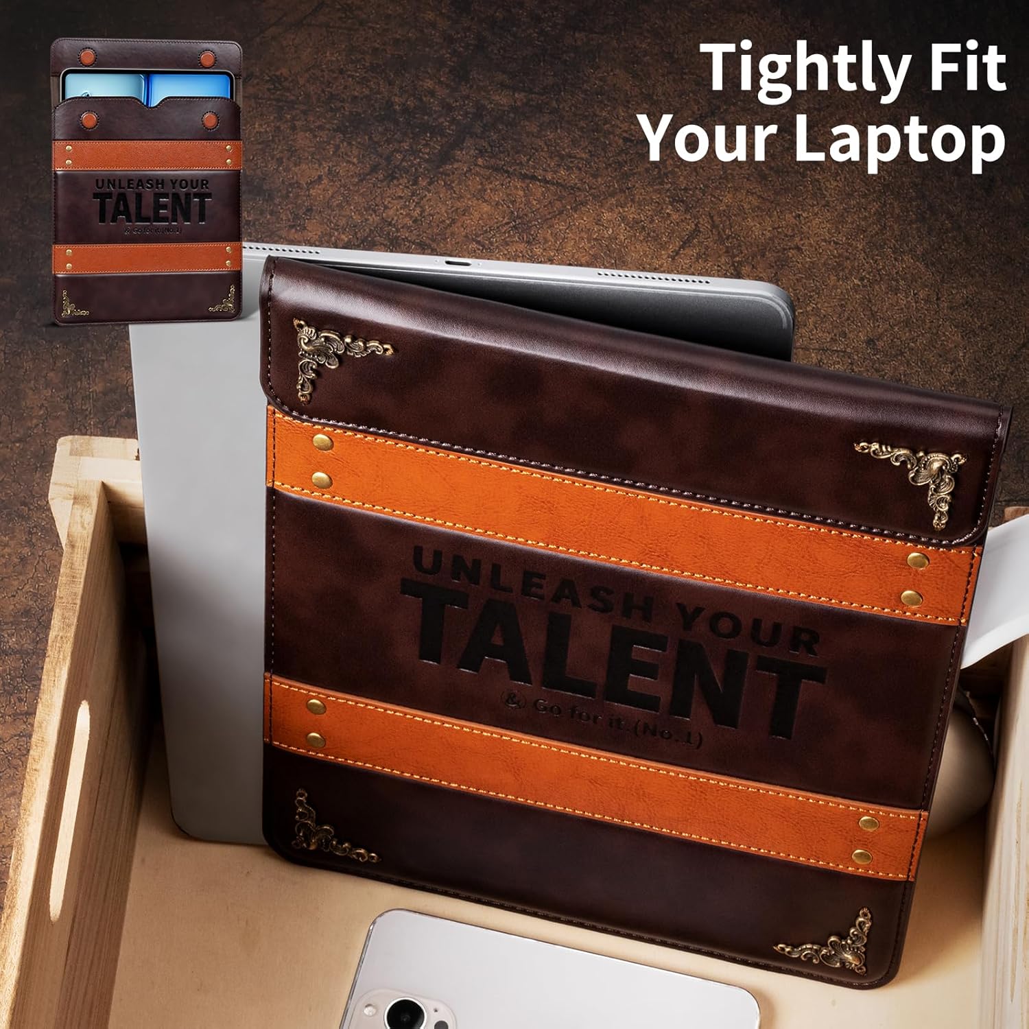 Laptop Sleeve 13 inch Compatible with MacBook Neo(A18 Pro)/MacBook Air 13 M4/M3/M2/M1 and MacBook Pro 13 M2/M1 Vertical Slim Stylish Leather Computer Bag.Darkbrown