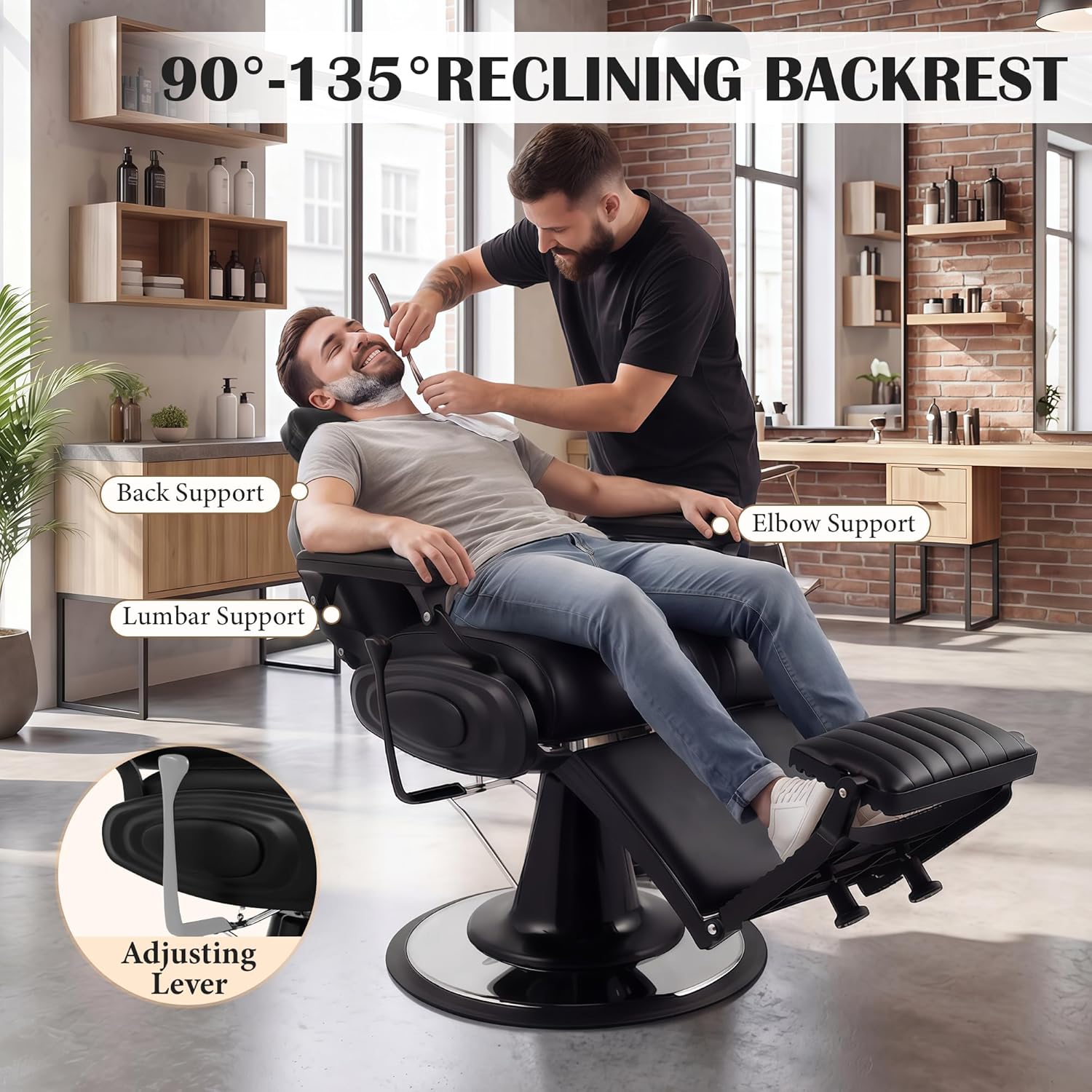 Premium Black Barber Chair Heavy-Duty, Professional Reclining Salon Chair,Hydraulic Vintage Barbershop Chairs for Beauty Spa,550 lbs Capacity (All Black)