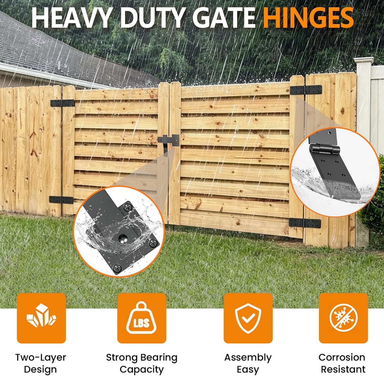 Heavy Duty Gate Hinge and Latch Set 2Pcs 270° for Wood Fence | Strap Hinge for Shed,Farm,Barn,Backyard Door – Adjustable Outdoor Rust‑Resistant Farm Gate Hardware Kit with Screws