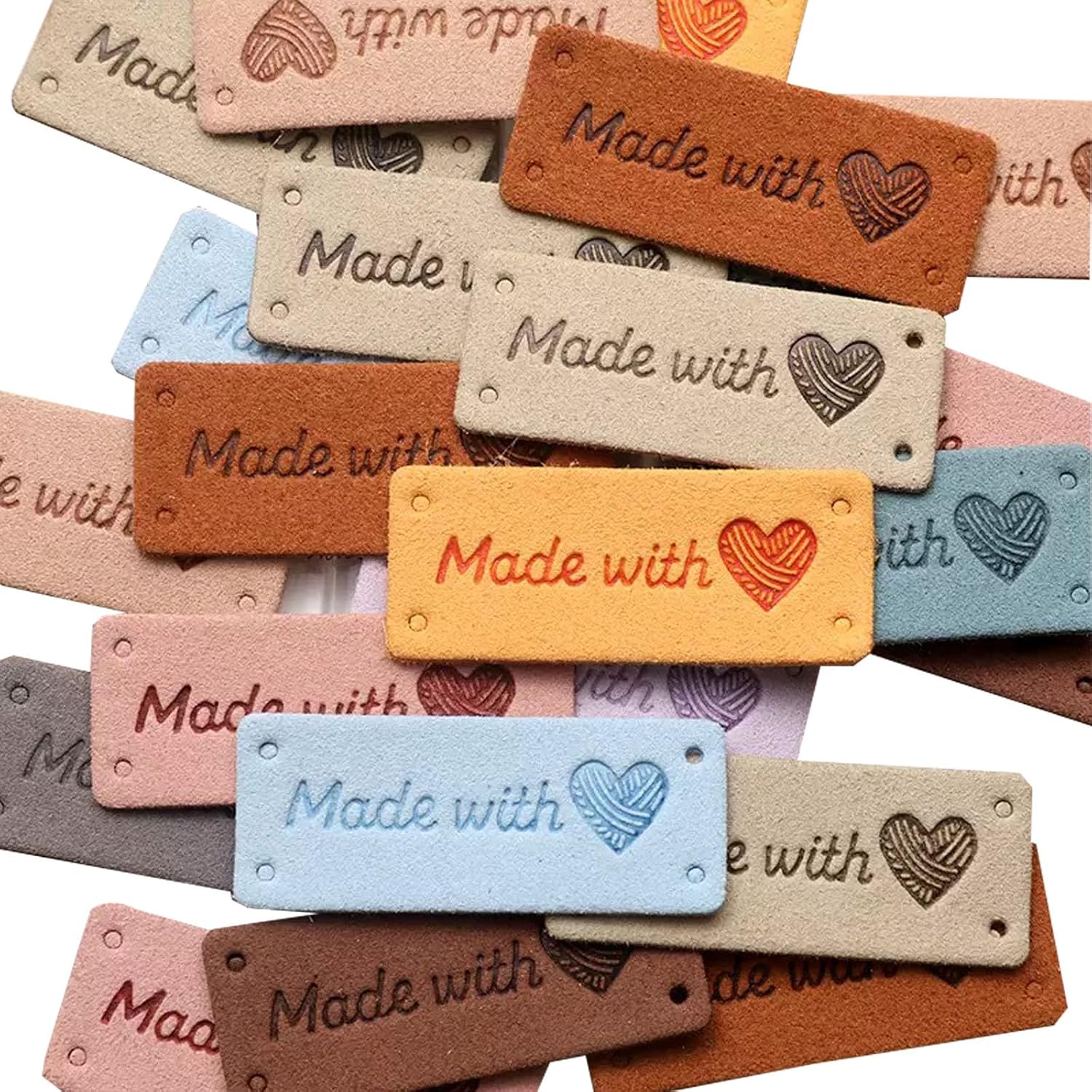 Custom Leather Tags for Handmade Items with Love Pattern Leather Tags for DIY Crafts Sewing Crochet Knitting (with Love)