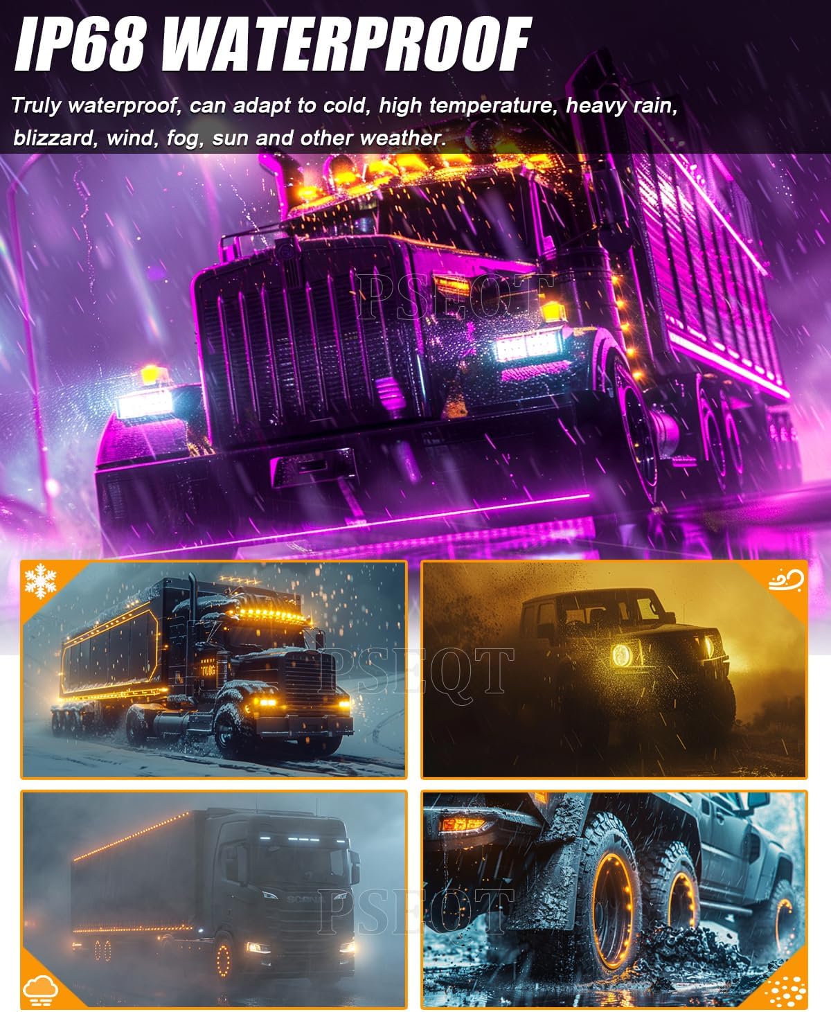 PSEQT 3/4'' Trailer LED Marker Lights Amber-Purple Dual Color Side Clearance Fender Grille Indicator Lights Waterproof 12V Round Bullet Clear Light for Truck Pickup ATV UTV RV Van Bus, 10Pcs