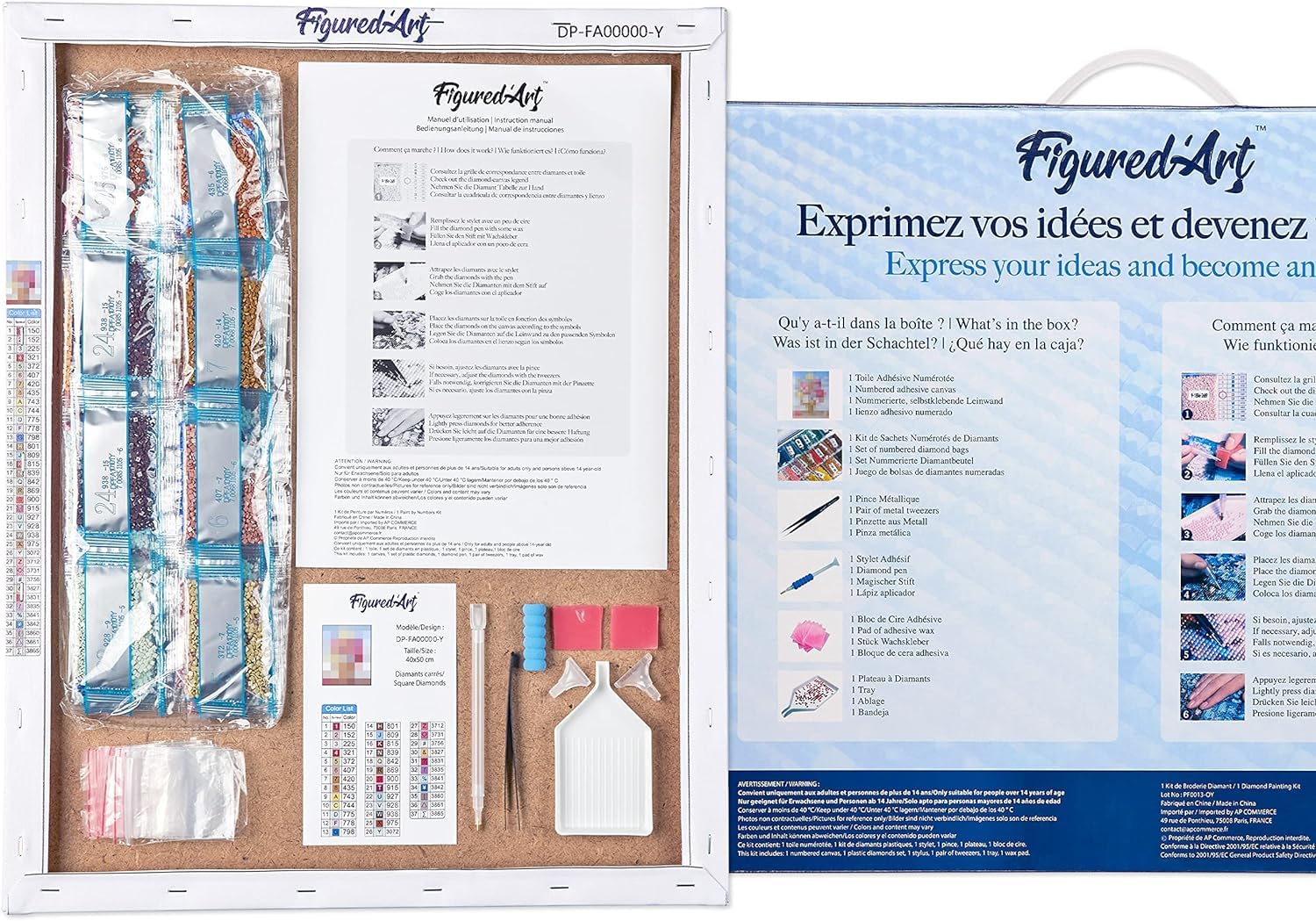 Figured’Art Diamond Painting Broderie Diamant 40x50cm Avec Cadre Toile Tendue Strass Perles Carrés - Fée et papillons - Kit Complet 5D DIY Activité Manuelle Loisirs Créatifs Adultes