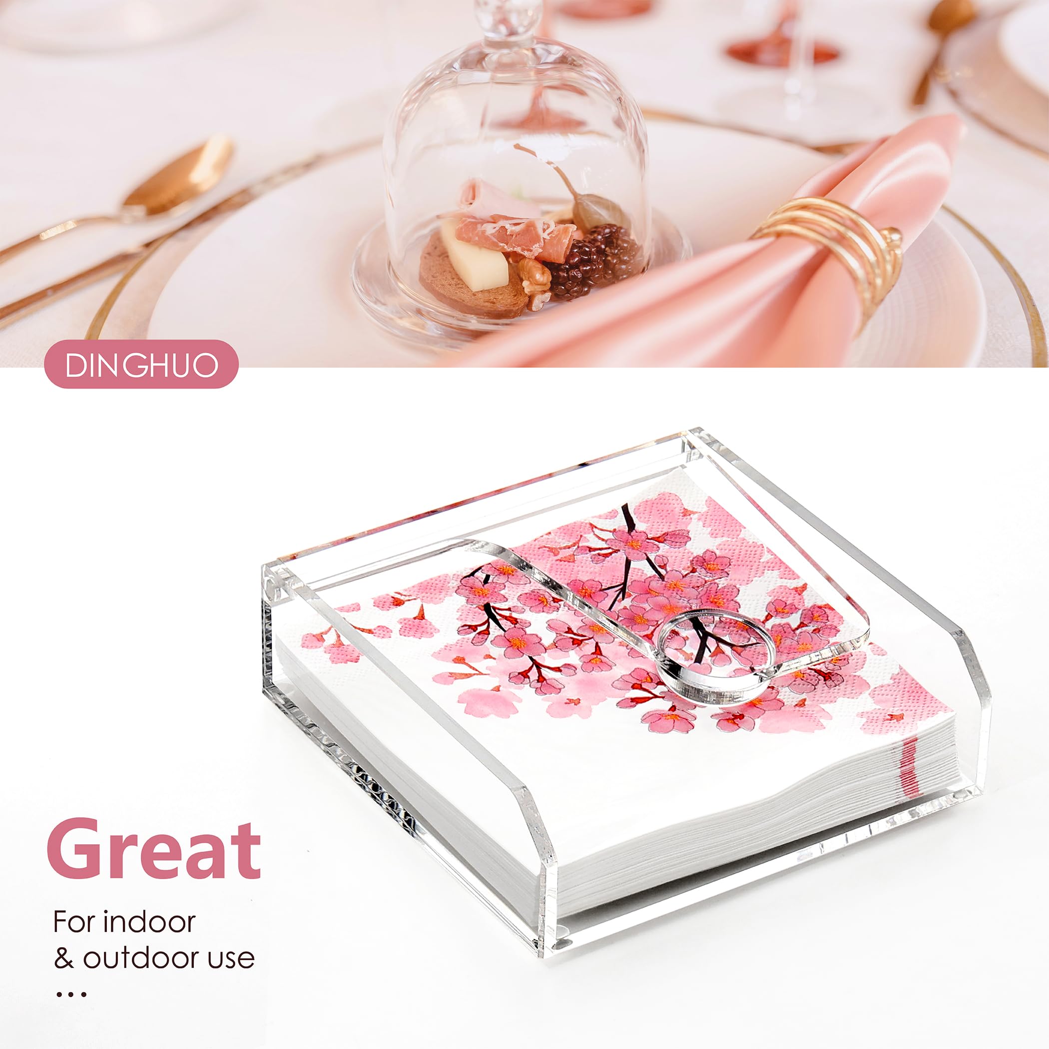 DINGHUO Servilletero acrílico transparente con brazo pesado, transparente, para mesa, 7 x 7 pies, elegancia moderna