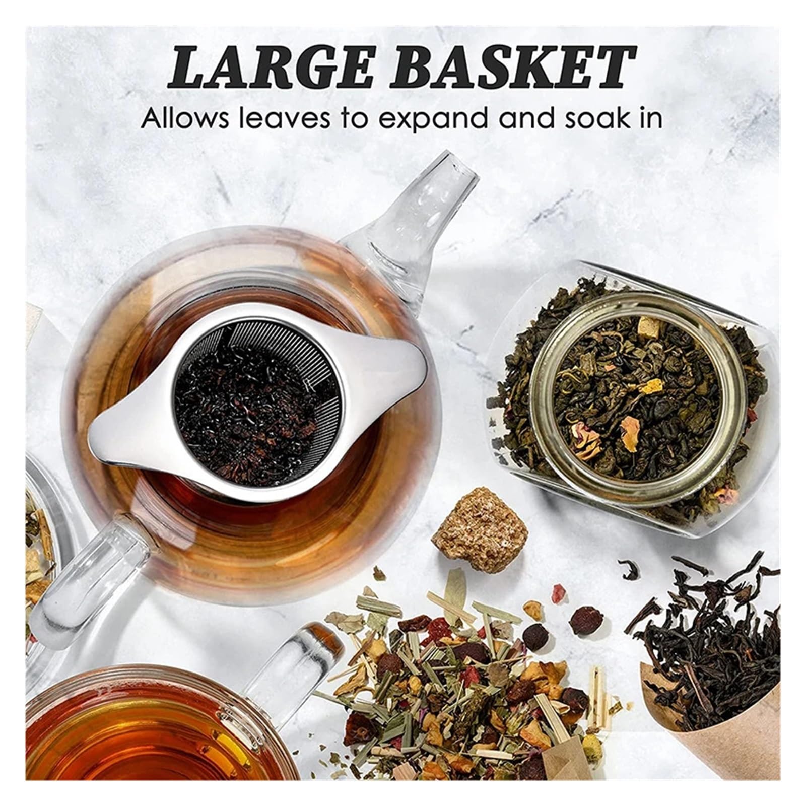 Cesta infusora de té de acero inoxidable con tapa, filtro de hojas sueltas de primera calidad para una preparación perfecta, 1 difusor de té para los amantes del té (estilo 02)