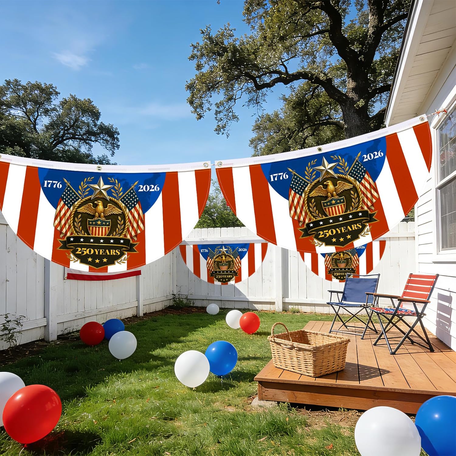 Ketsana American 250th Anniversary Flag Bunting, 4th of July Fan Flags Outdoor 3x6 FT, 1776-2026 USA Patriotic Decorations for Outside Porch Yard Garden, Red White and Blue Decor (4 Pack)