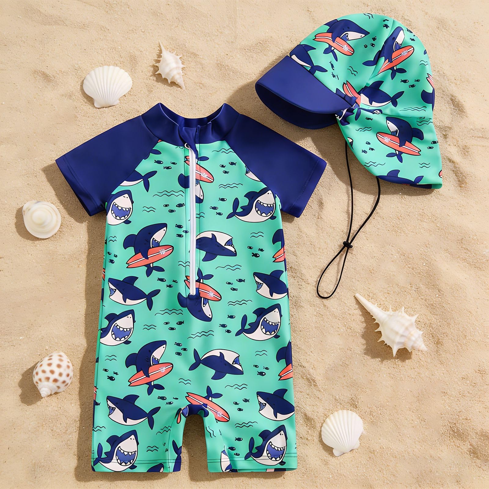 Generisch Pantalones cortos de playa para niños de manga larga y bañador con protección UV 50+