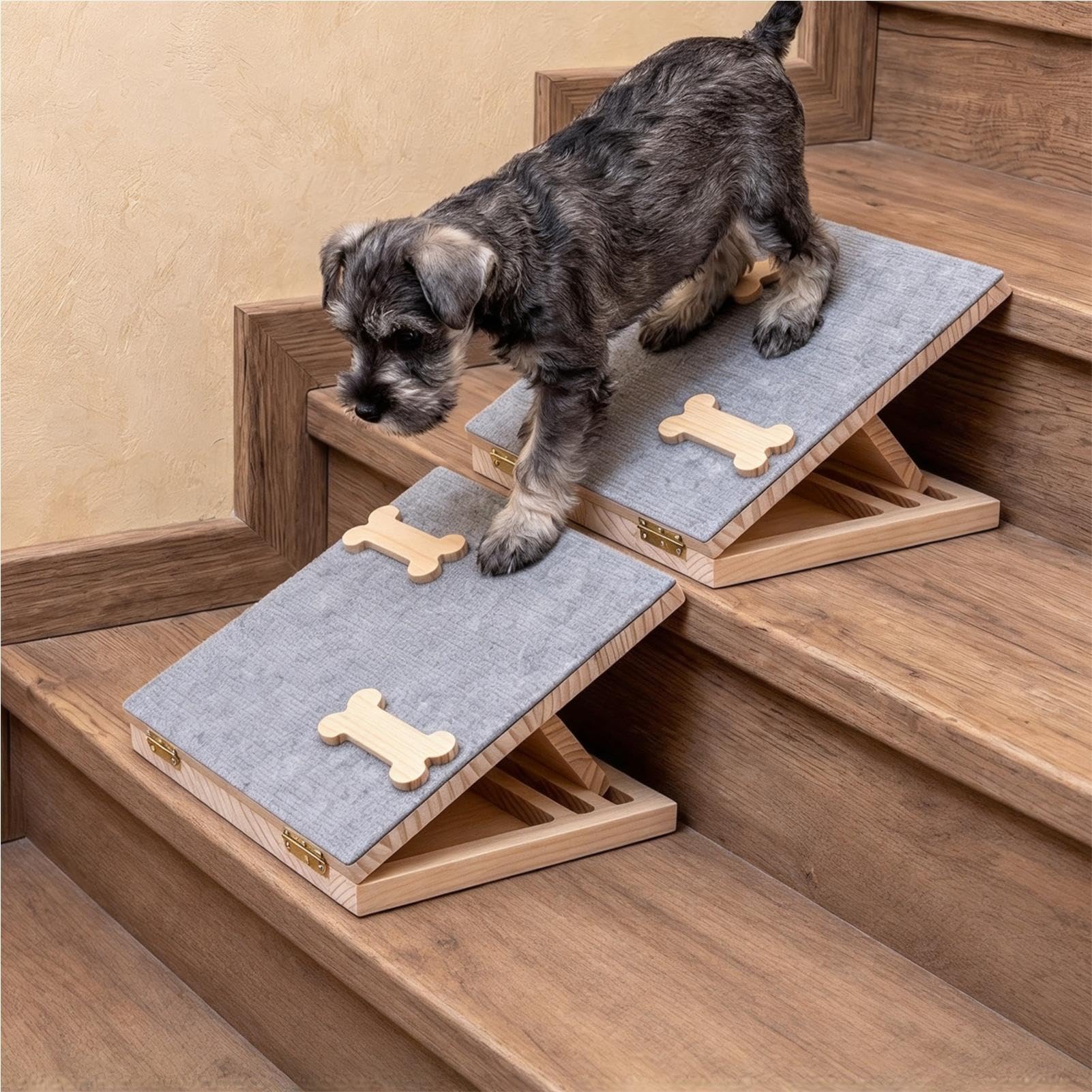 Rampas de Mascotas para Escaleras 2 Piezas Escaleras Ajustables de Madera