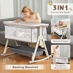 Baby Bassinet, Bedside Sleeper for Baby with Wheels and Storage Basket,All Mesh Portable Bassinet for Newborn,6 Height Adjustable Easy to Assemble Bedside Crib (Upgrade Grey)