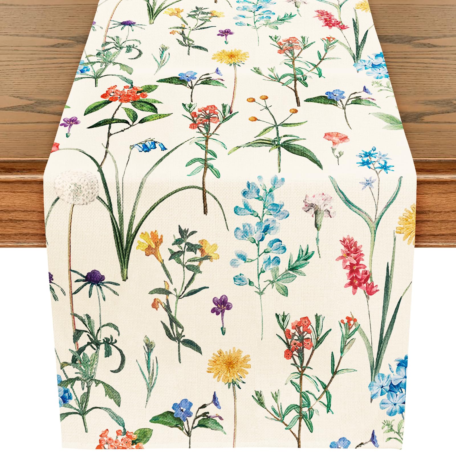 WRAPAHOLIC Wildflower Floral Garden Party Table Runner - 13 x 72 Inch - Seasonal Spring Summer Farmhouse Indoor Kitchen Anniversary Wedding Dining Table Decorations for Home Party