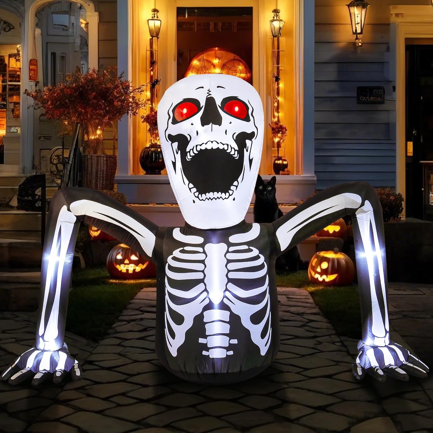 8 Ft Halloween Inflatable Decoration, Scary Upper Body Skeleton Ghost Built-in LED Lights, Outdoor Blow Up Yard Fun Decor, for 2025 All Hallows' Day Lawn Decor
