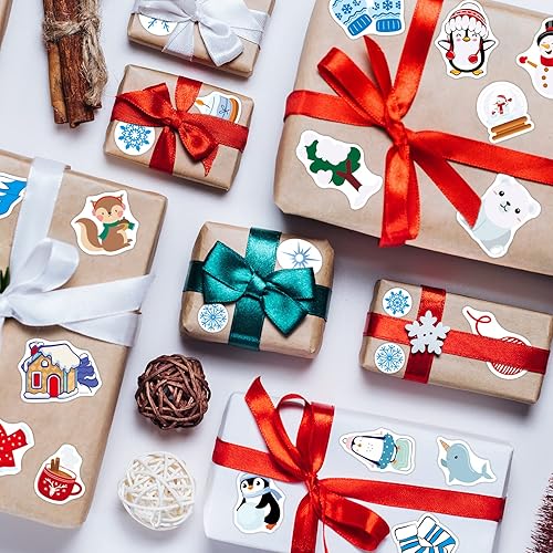 Miniatura 4 de Calcomanías de invierno para el día de invierno, calcomanías para bolsas de golosinas a granel, calcomanías coloridas de animales para bloc de